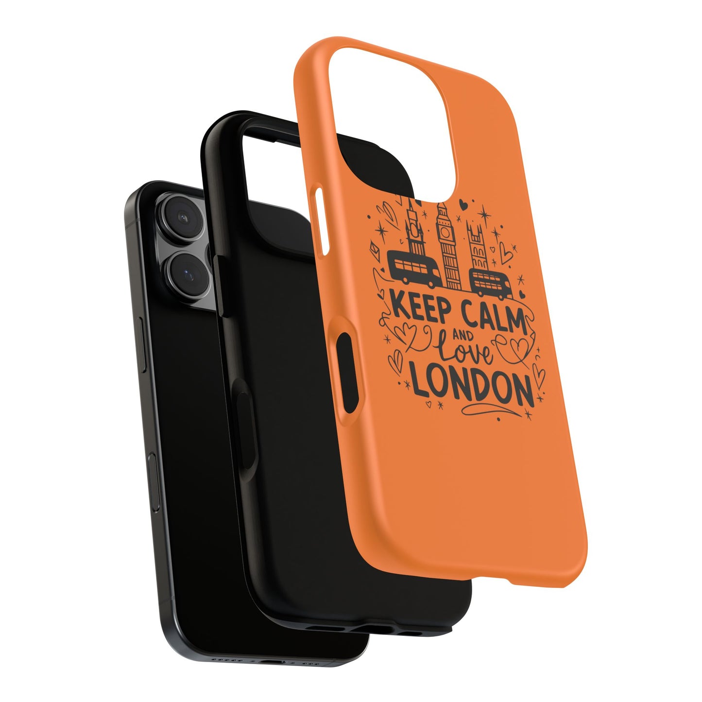 London-Themed Phone Case: Keep Calm and Love London, UK Souvenir, Travel Gift, City Lover, Smartphone Accessories, Orange Design