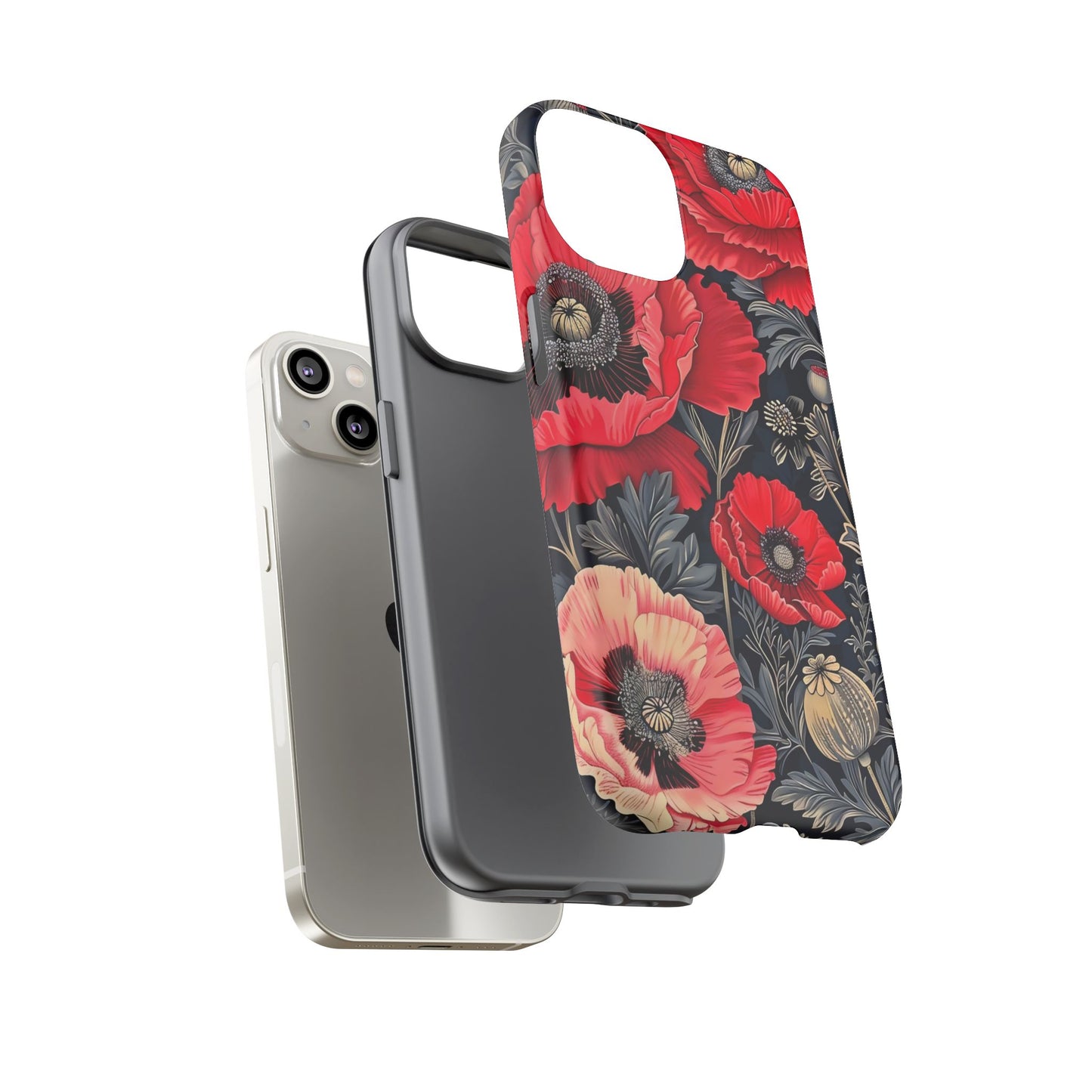 Floral Phone Case with Artistic Poppies, Tough Cases, Flower Design, Nature Lover Gift, Customizable Mobile Cover, Stylish Phone Accessories