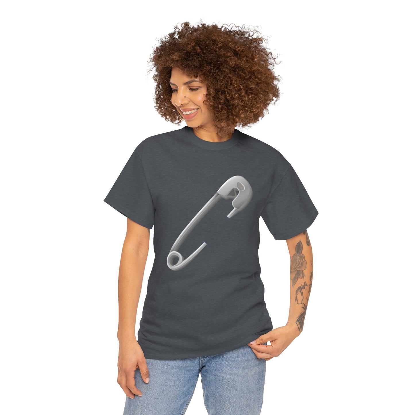 Unisex Heavy Cotton Tee - Minimalist Safety Pin Design