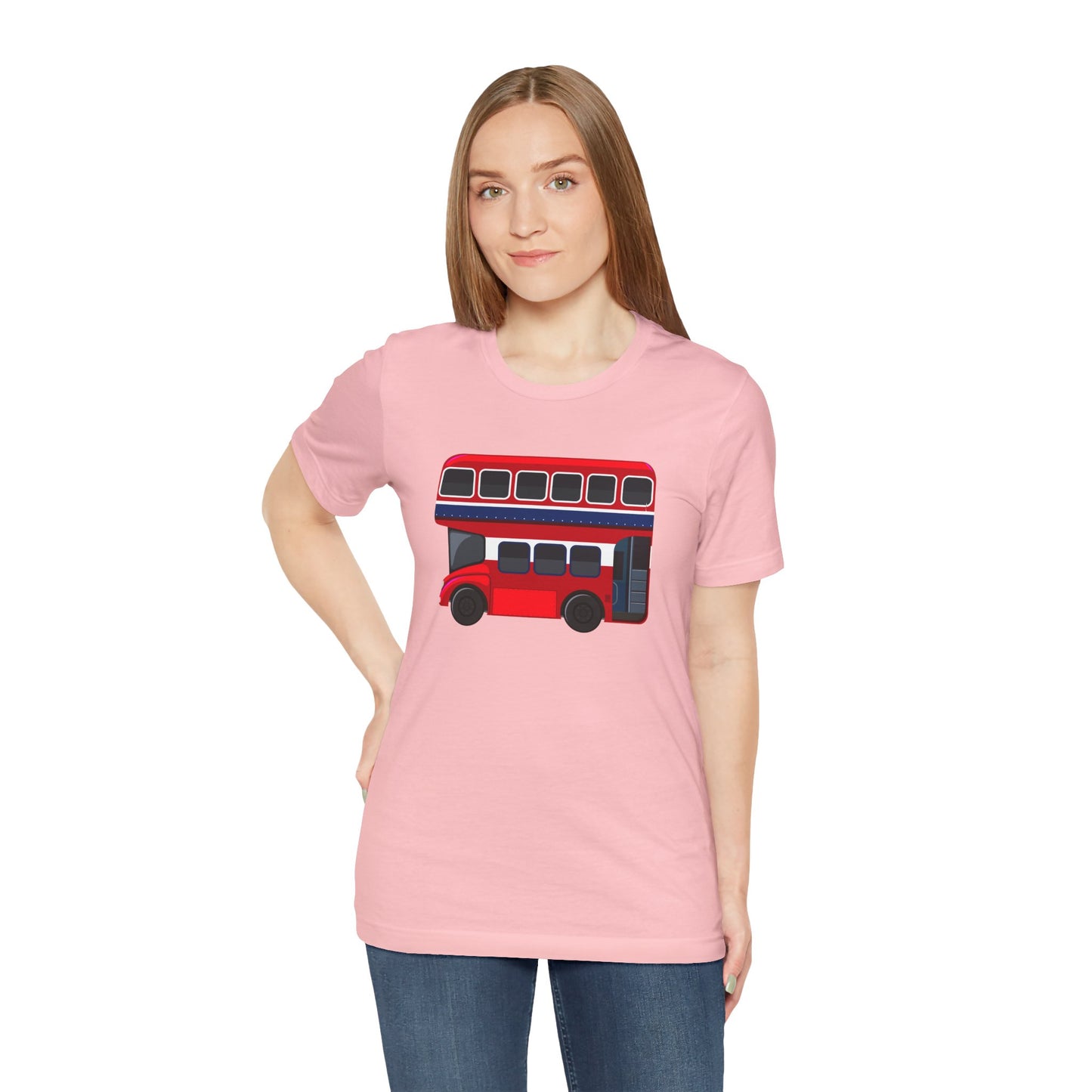Unisex Jersey Short Sleeve Tee - London Transport English Bus - Iconic Red Double-Decker