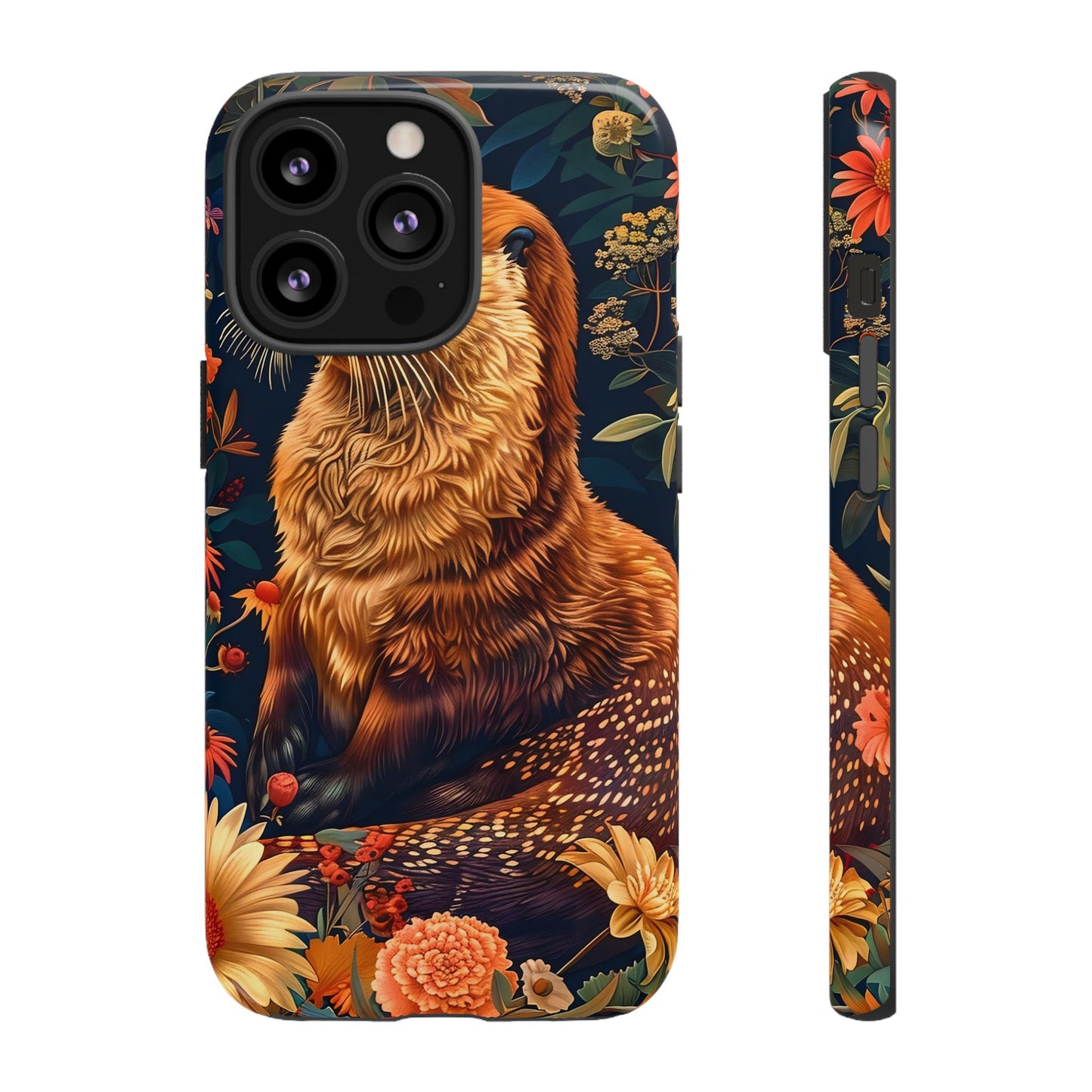 Otter Phone Case, Floral Otter Design, Tough Phone Cover, Nature Lover Gift, Cute Animal Accessories