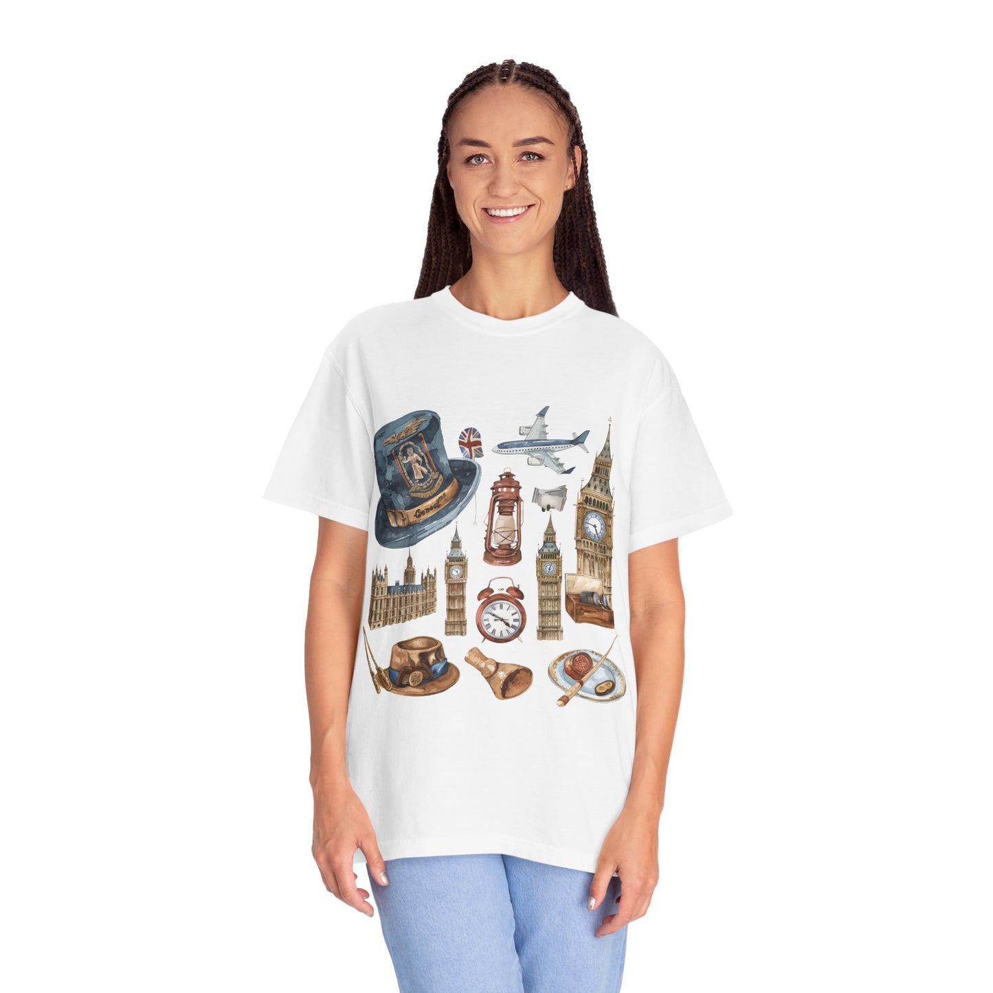 Unisex Garment-Dyed T-shirt - Icons of England - From Big Ben to Red Buses