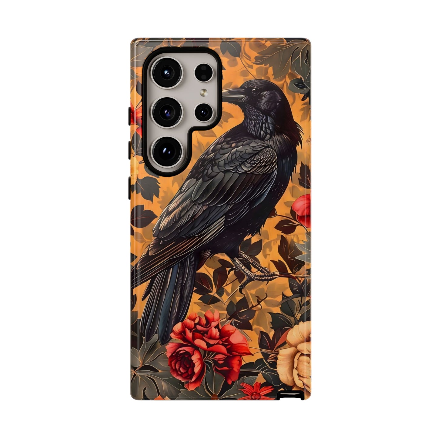 Raven Floral Phone Case - Tough Cases, Blackbird Decor, Gift for Nature Lovers, Bird Themed Accessories, Unique Phone Cover