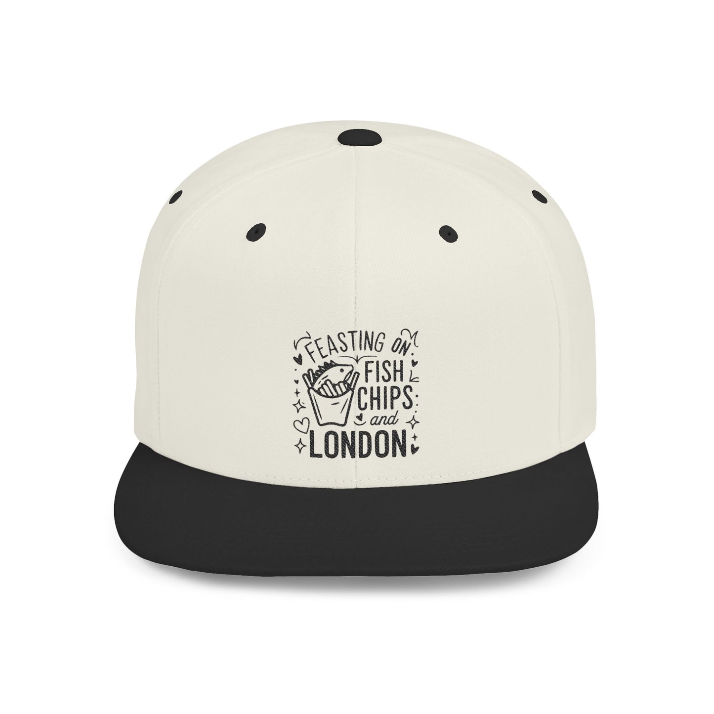Feasting on Fish & Chips Snapback Hat, Fun Casual Cap for Food Lovers, London Souvenir, Summer Festival Wear, Unique Gift Idea