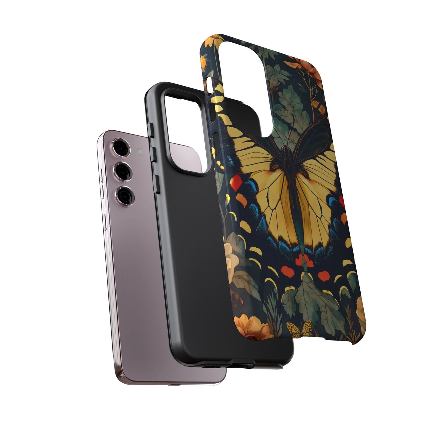 Butterfly Floral Phone Case, Art-inspire Tough Case, Gift for Nature Lovers, Butterfly Pattern Cover, Eco-Friendly Mobile Accessory