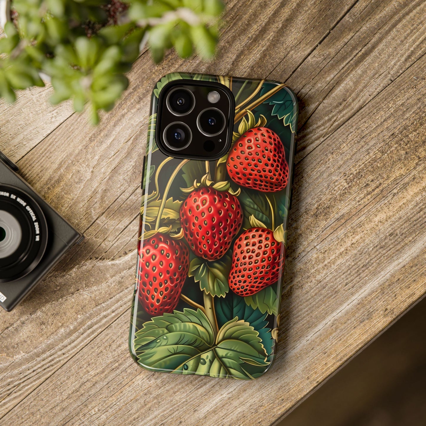 Strawberry Phone Case, Tough Berry Case, Floral Phone Cover, Cute Smartphone Shell, Nature-Inspired Gift