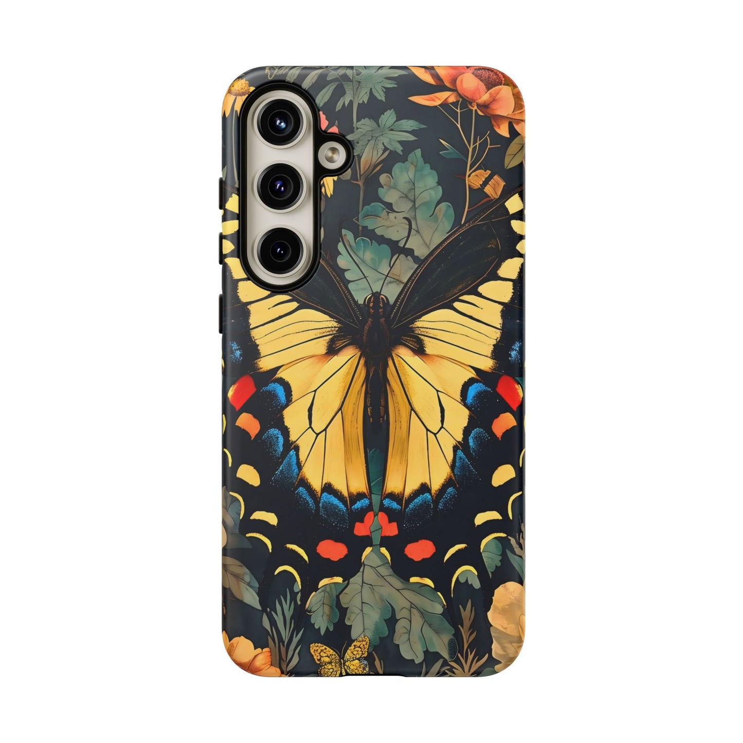 Butterfly Floral Phone Case, Art-inspire Tough Case, Gift for Nature Lovers, Butterfly Pattern Cover, Eco-Friendly Mobile Accessory