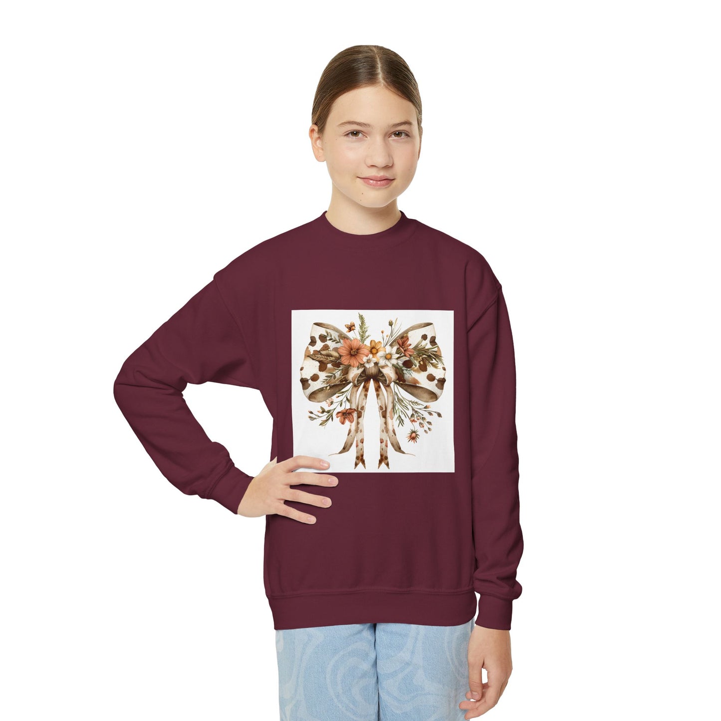 Floral Bow Youth Crewneck Sweatshirt - Cute & Stylish Gift for Kids