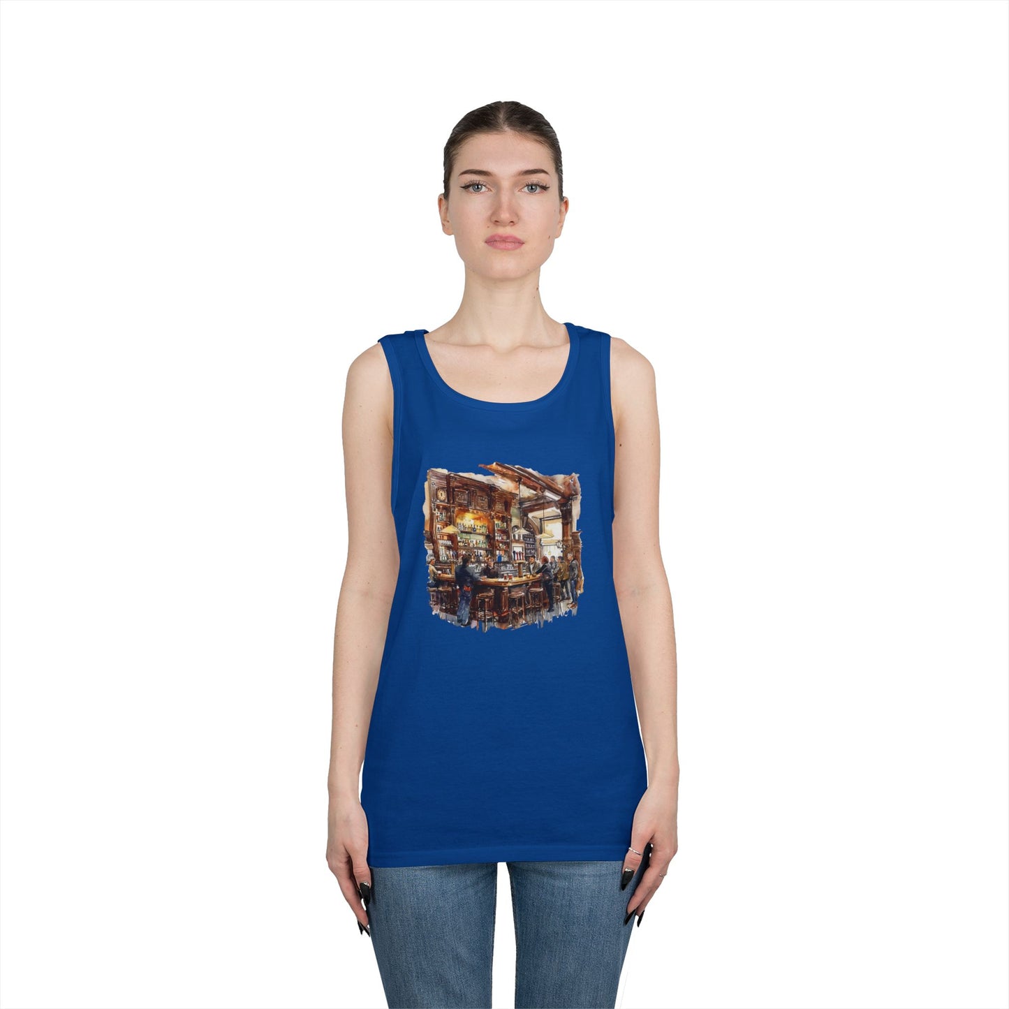 Unisex Heavy Cotton Tank Top - Classic Pub Decor Watercolor Illustration