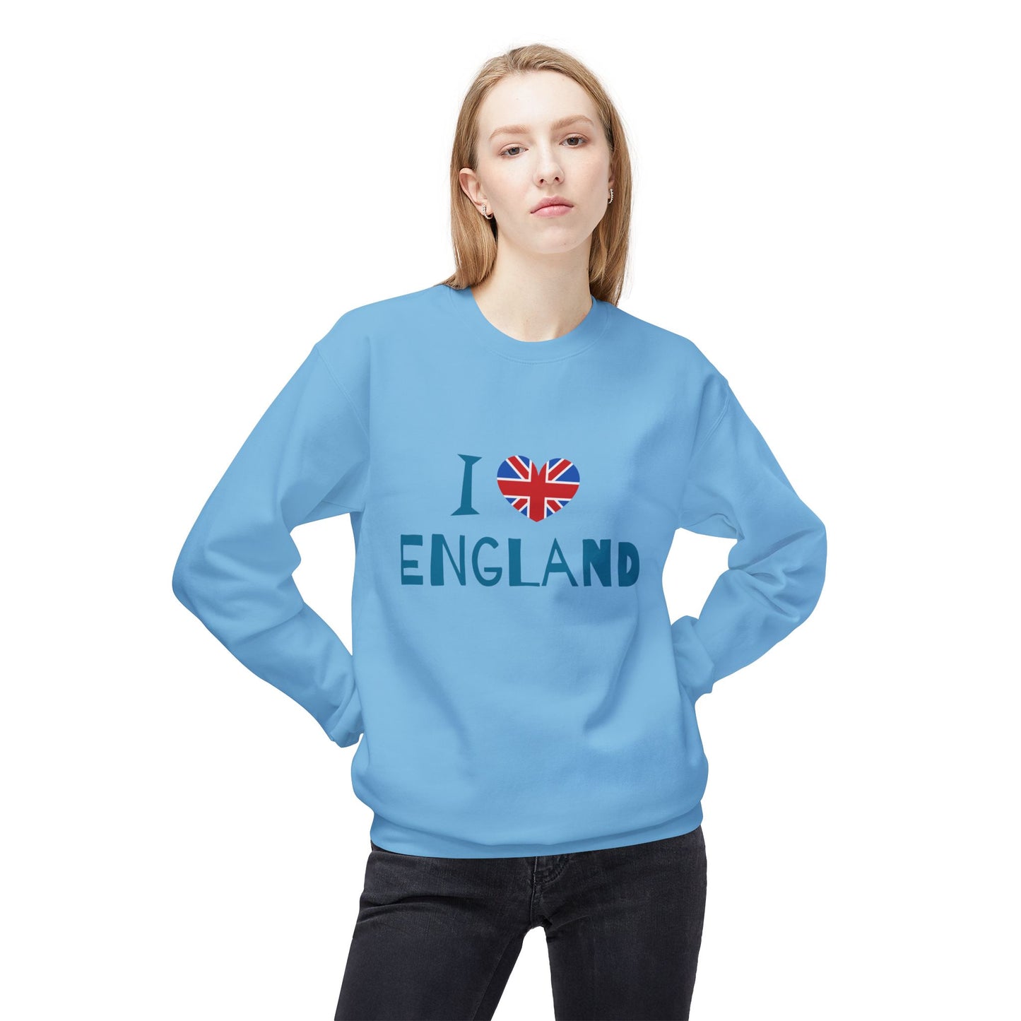 Unisex Midweight Softstyle Fleece Crewneck Sweatshirt - I Love England - Union Jack Heart Design