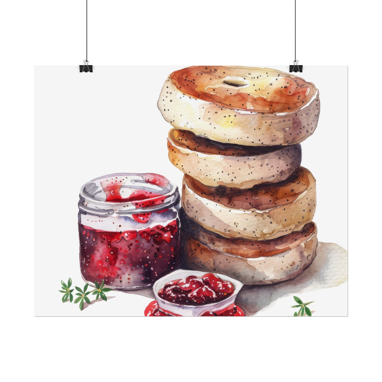Breakfast Bagel Art Print, Foodie Decor, Kitchen Wall Art, Rolled Poster, Unique Food Gift, Home Cooking Decor