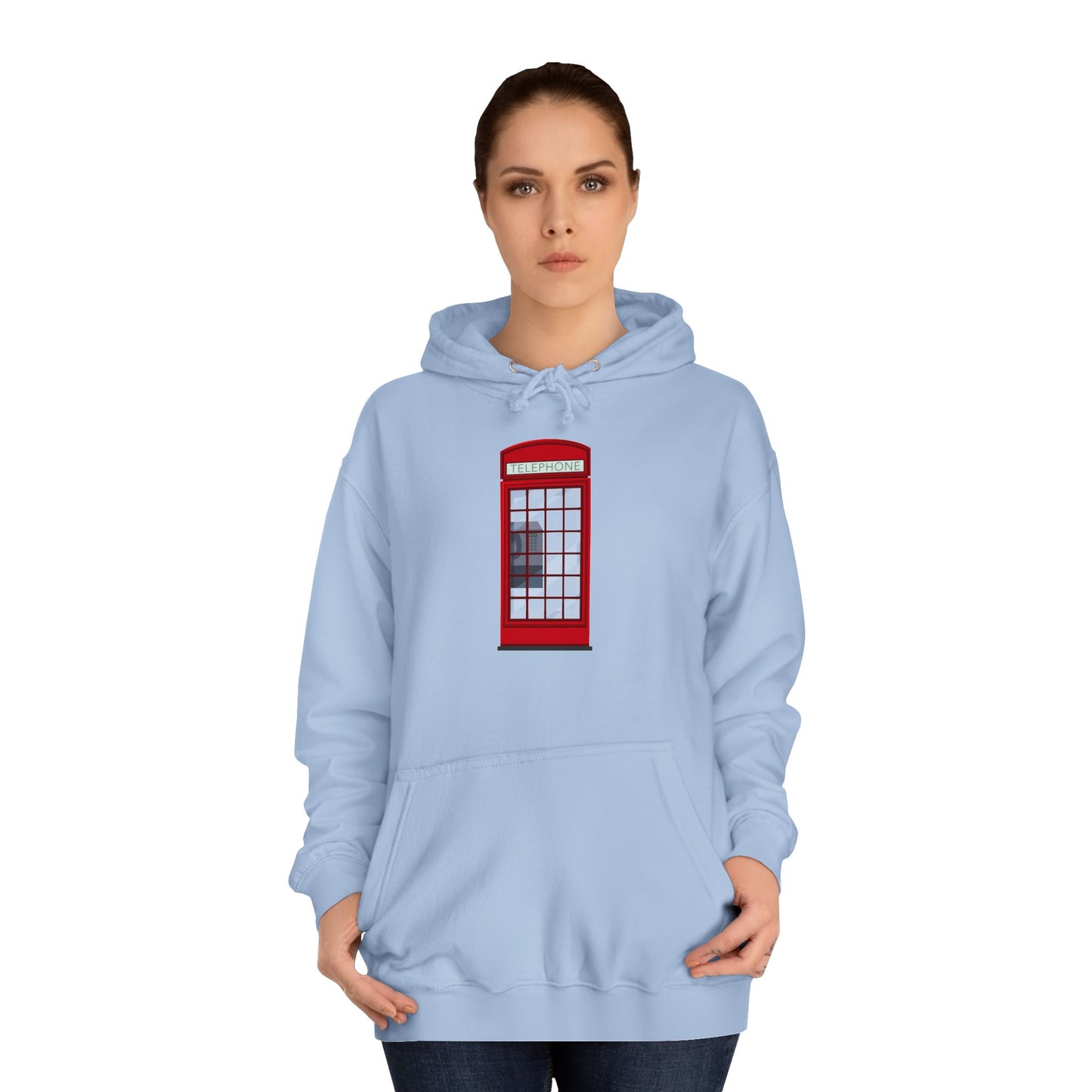 Unisex College Hoodie - Iconic British Public Telephone - Classic Red Phone Box