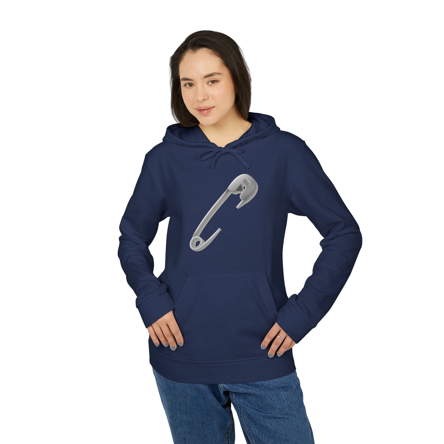 adidas Unisex Fleece Hoodie - Minimalist Safety Pin Design
