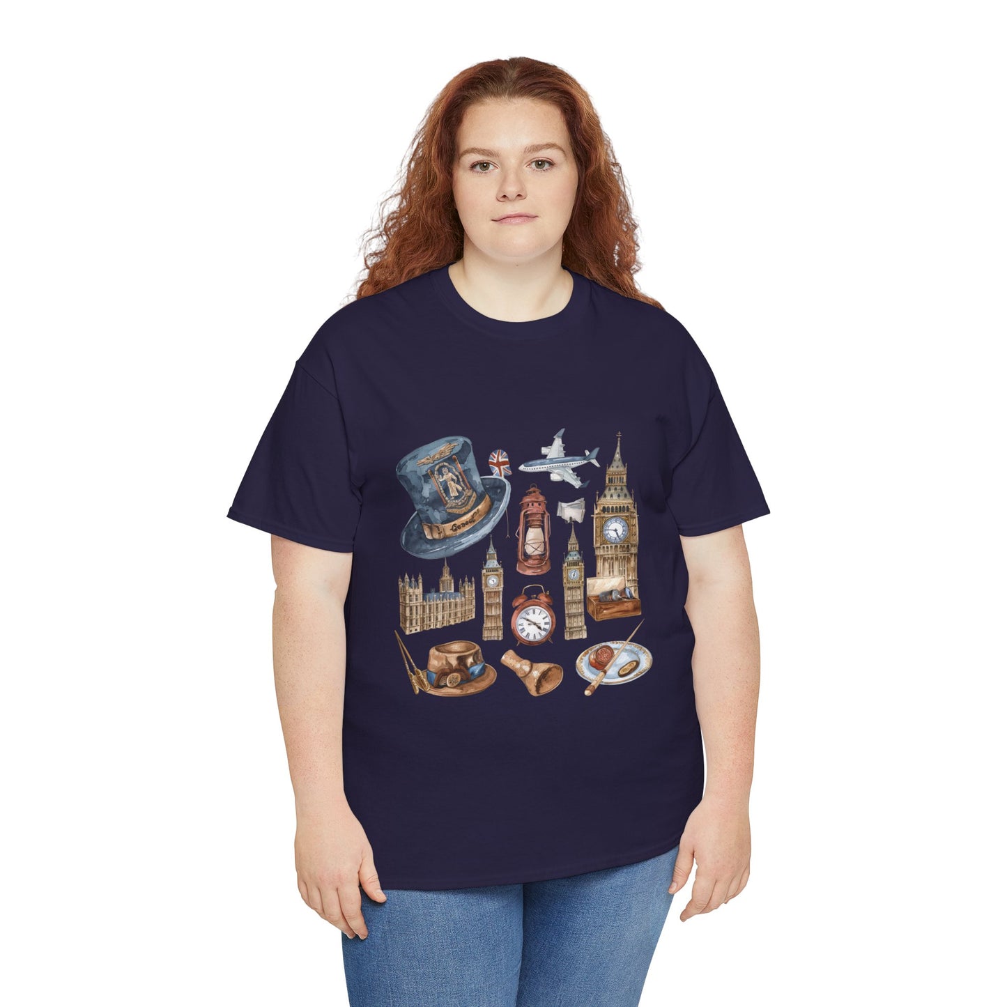 Unisex Heavy Cotton Tee - Icons of England - From Big Ben to Red Buses