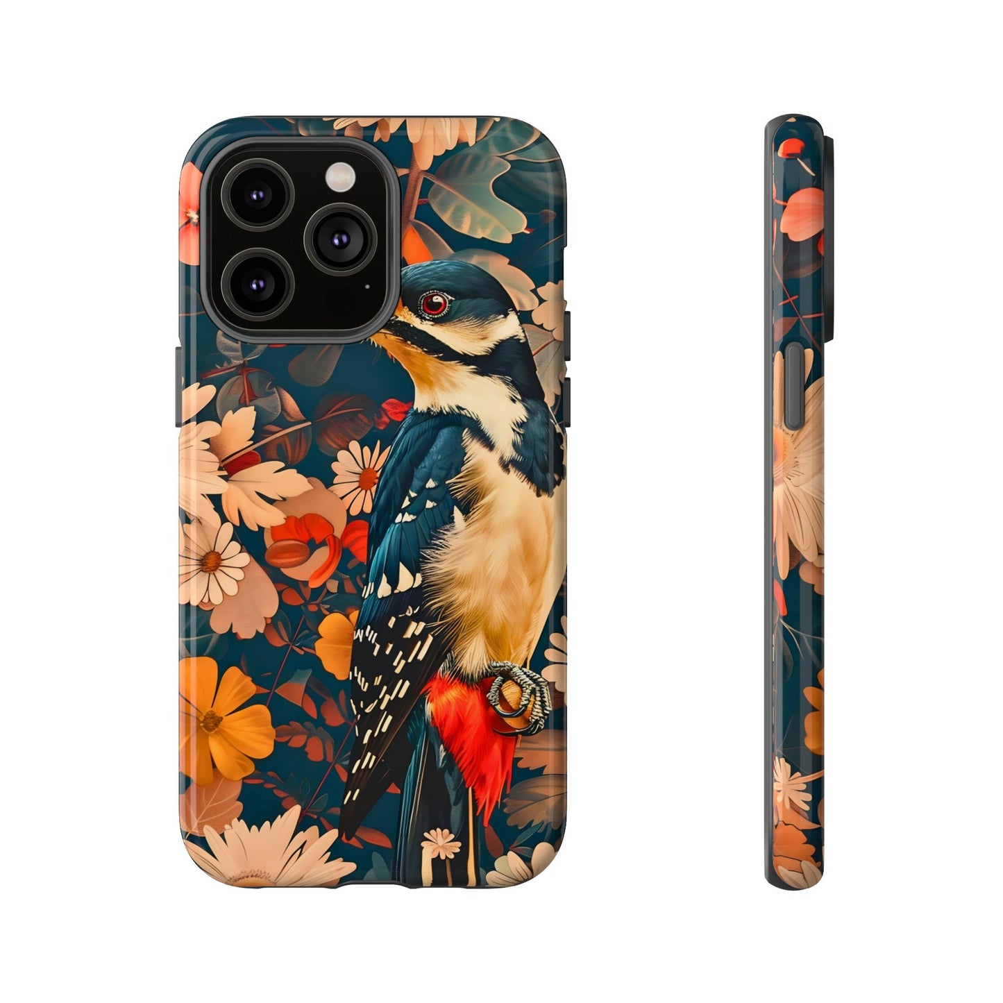 Artistic Bird Phone Case, Unique Tough Cases for Nature Lovers, Floral Design, Cute Gift, Customized Phone Accessories