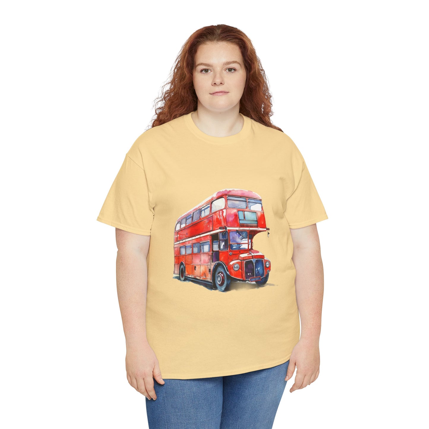 Unisex Heavy Cotton Tee - London Transport English Bus - Iconic Red Double-Decker