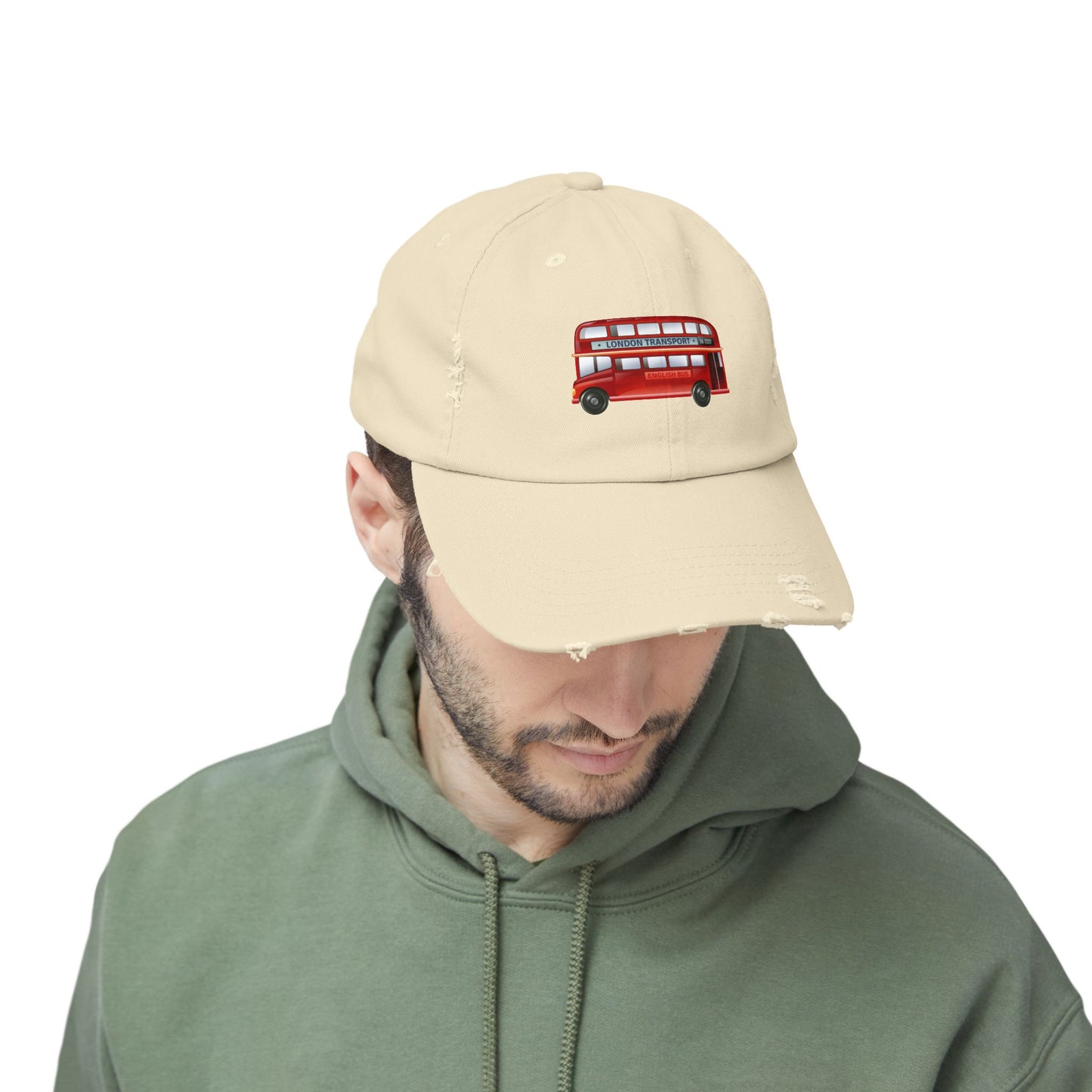 Vintage London Bus Cap, Unisex Distressed Cap, Travel Hat, Gift for Travelers, Summer Accessory, Adventure Headwear