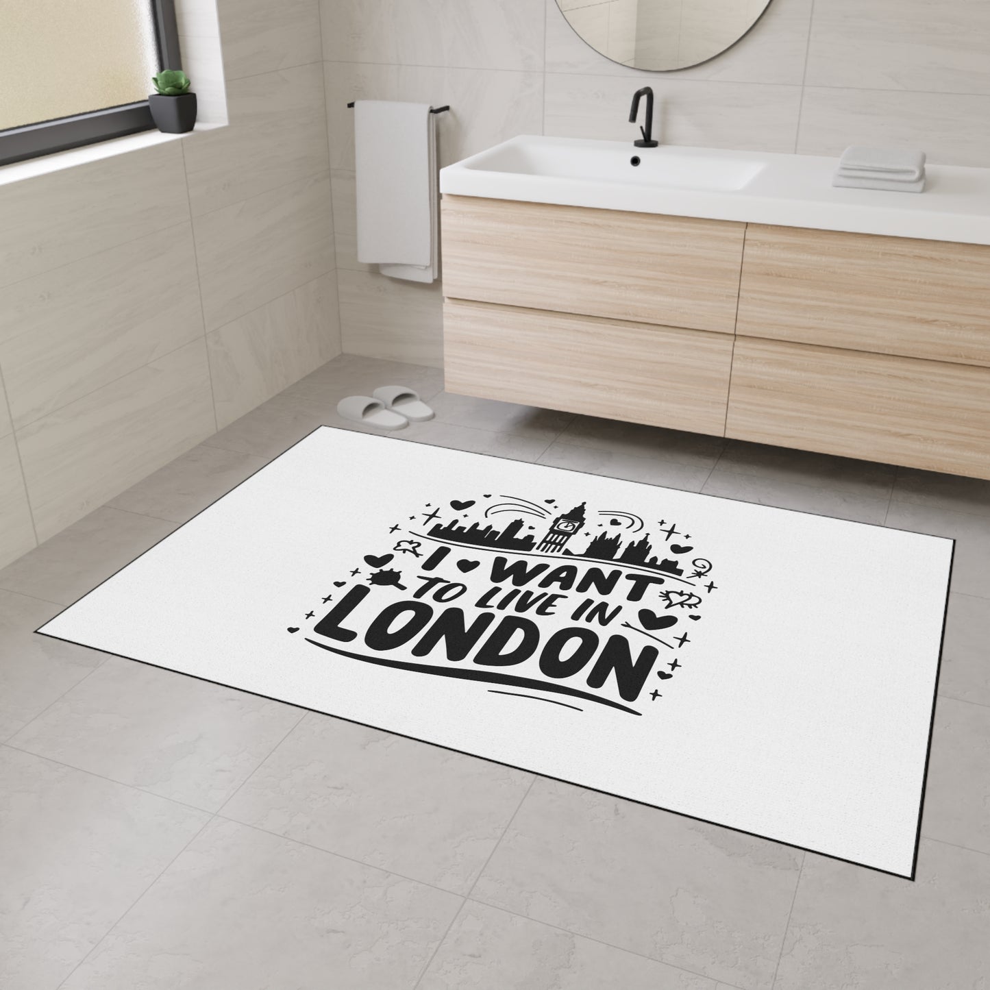 I Want to Live in London Heavy Duty Floor Mat, Inspirational Home Decor, Welcome Mat, Gift for London Lovers, Indoor Outdoor Rug