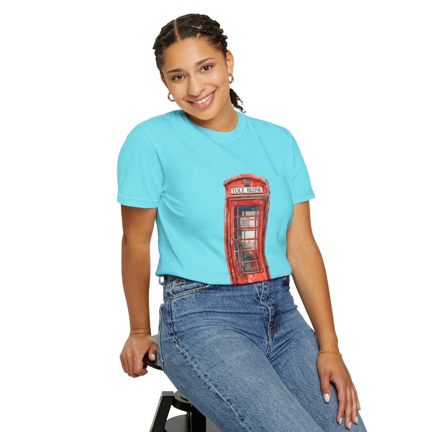 Unisex Garment-Dyed T-shirt - Iconic British Public Telephone - Classic Red Phone Box Design