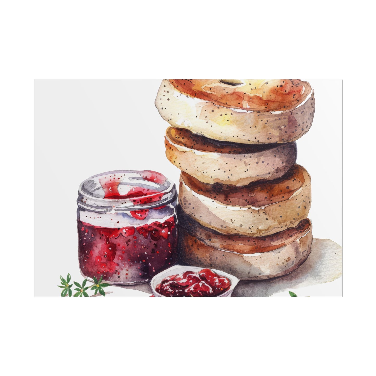 Breakfast Bagel Art Print, Foodie Decor, Kitchen Wall Art, Rolled Poster, Unique Food Gift, Home Cooking Decor