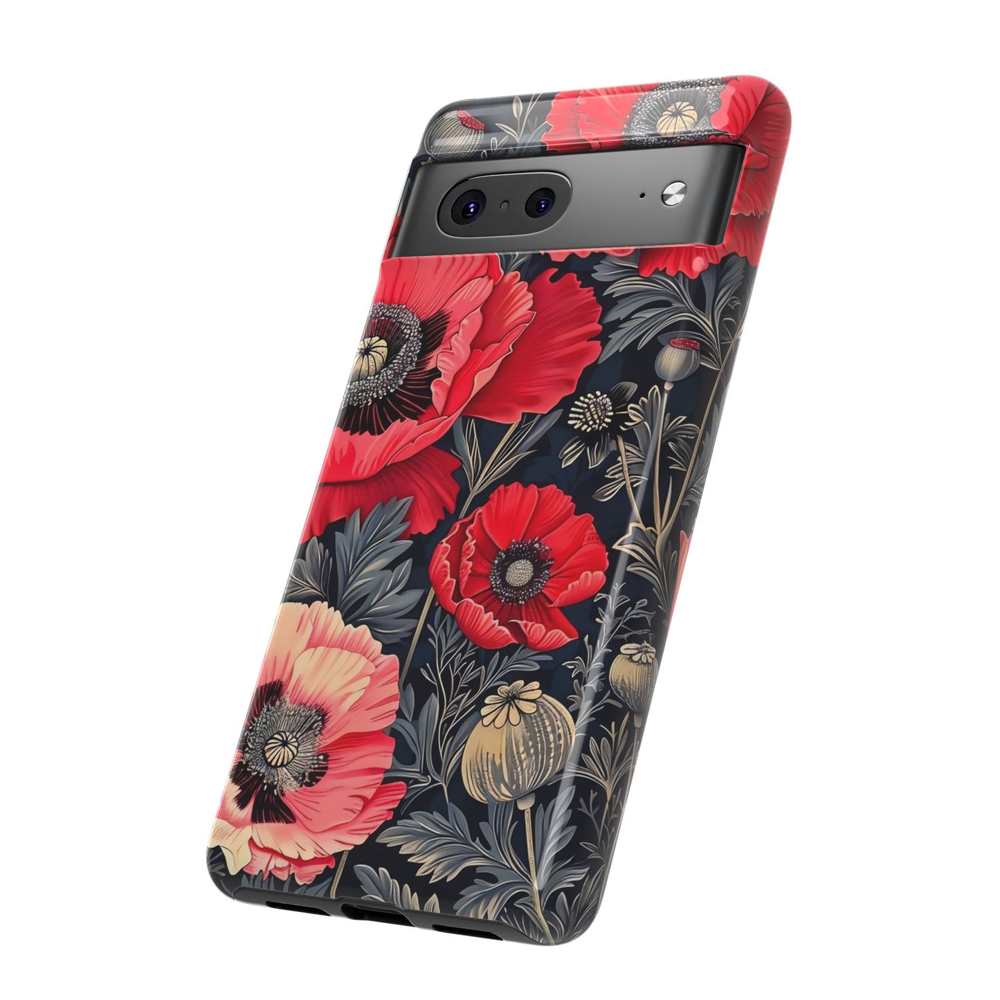 Floral Phone Case with Artistic Poppies, Tough Cases, Flower Design, Nature Lover Gift, Customizable Mobile Cover, Stylish Phone Accessories