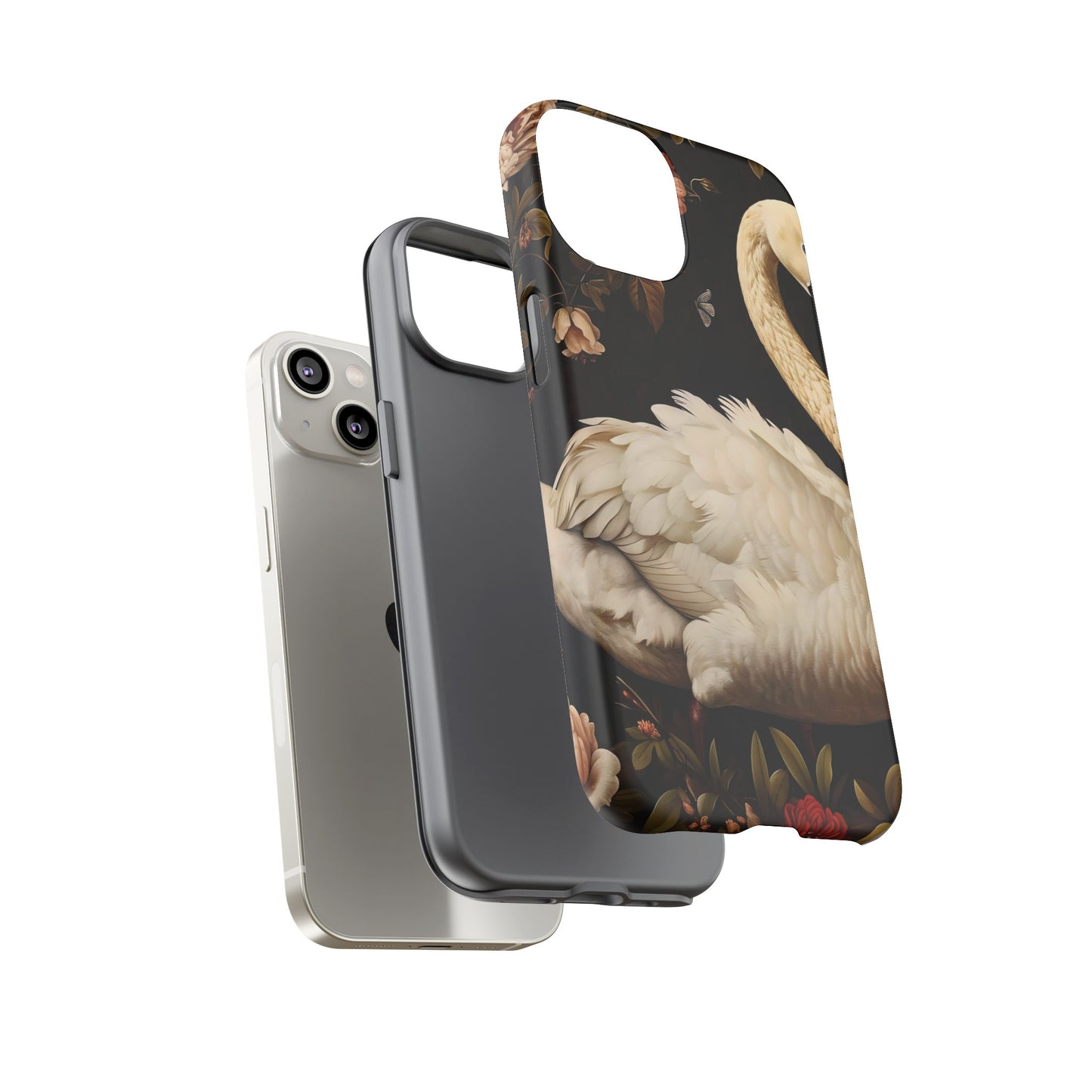 Elegant Swan Phone Case, Floral iPhone Cover, Tough Phone Case, Gift for Her, Nature Lover, Mother's Day, Birthday