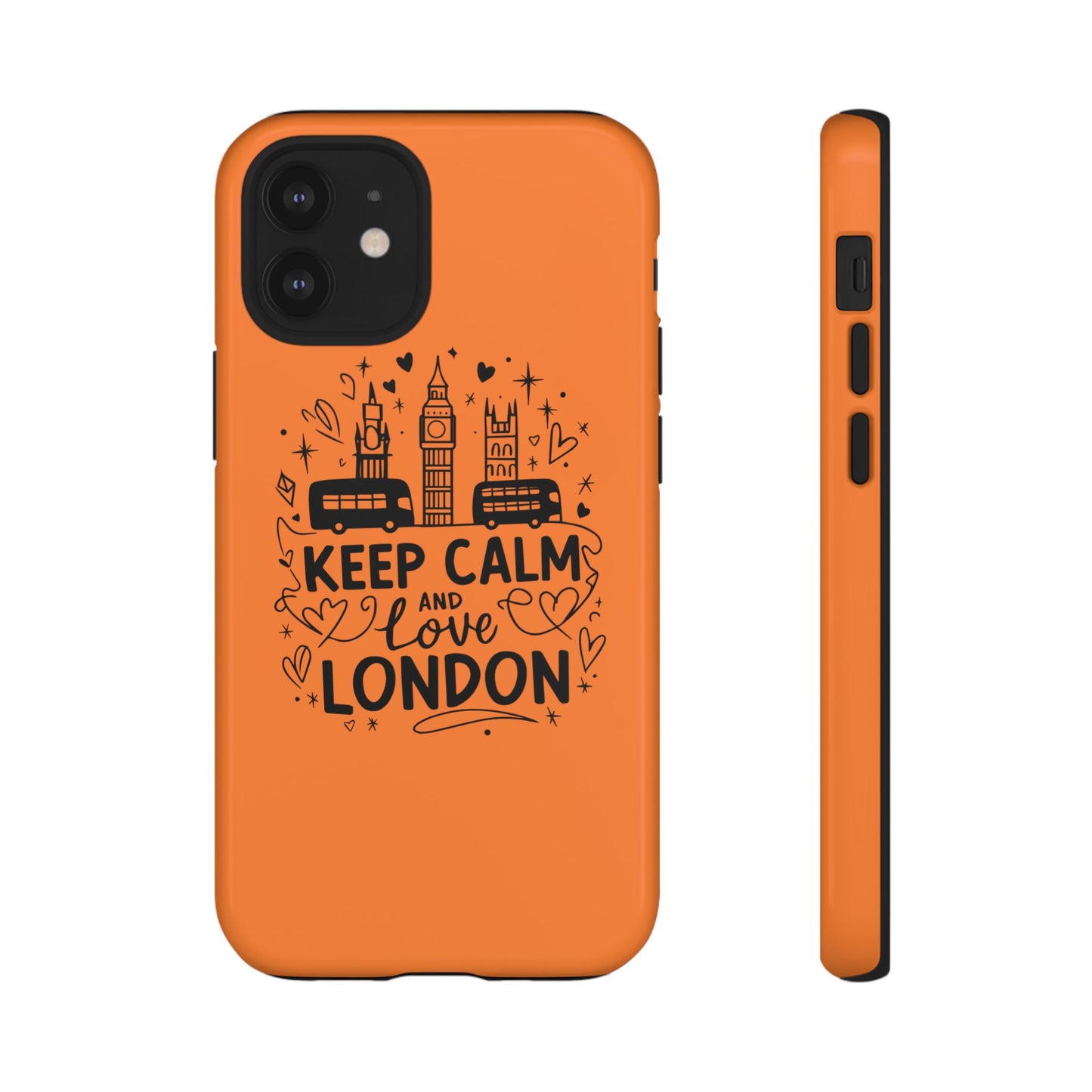London-Themed Phone Case: Keep Calm and Love London, UK Souvenir, Travel Gift, City Lover, Smartphone Accessories, Orange Design