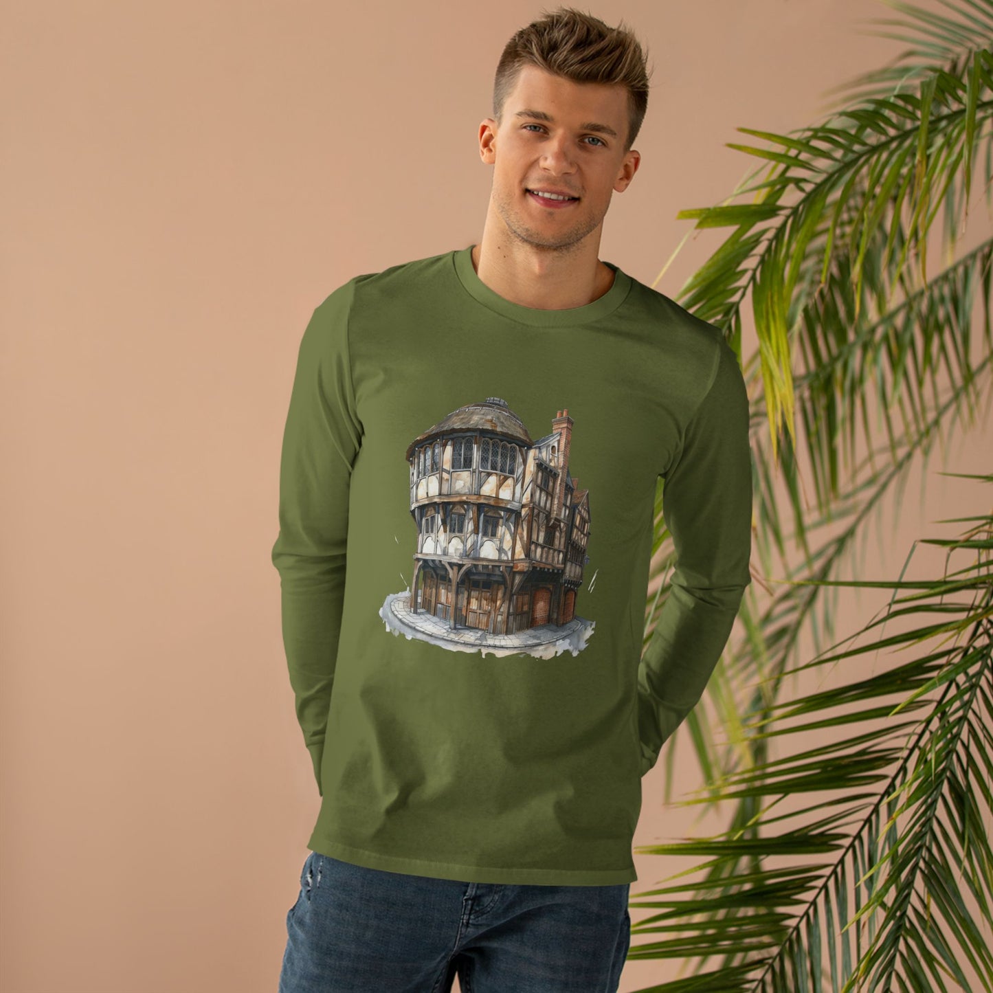 Men’s Base Longsleeve Tee - London Pub Interior - Cozy British Tavern