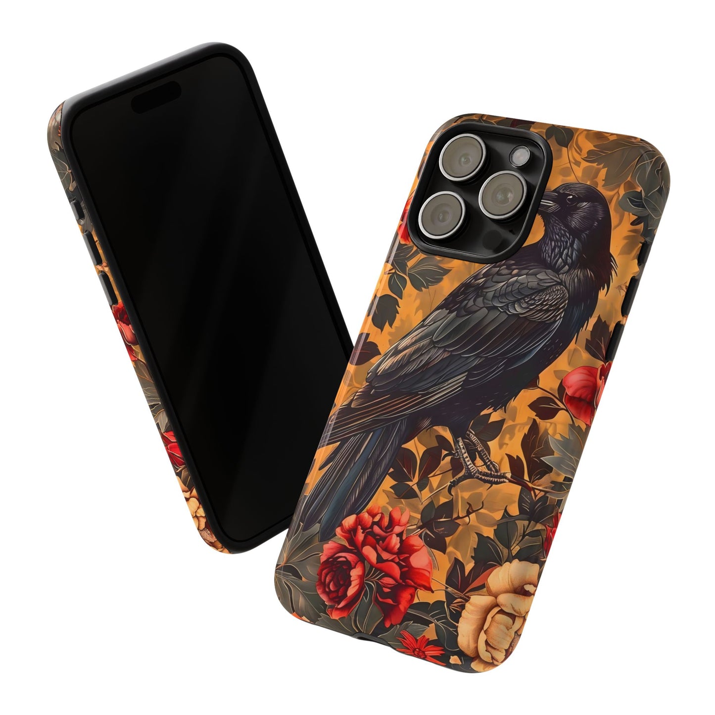 Raven Floral Phone Case - Tough Cases, Blackbird Decor, Gift for Nature Lovers, Bird Themed Accessories, Unique Phone Cover