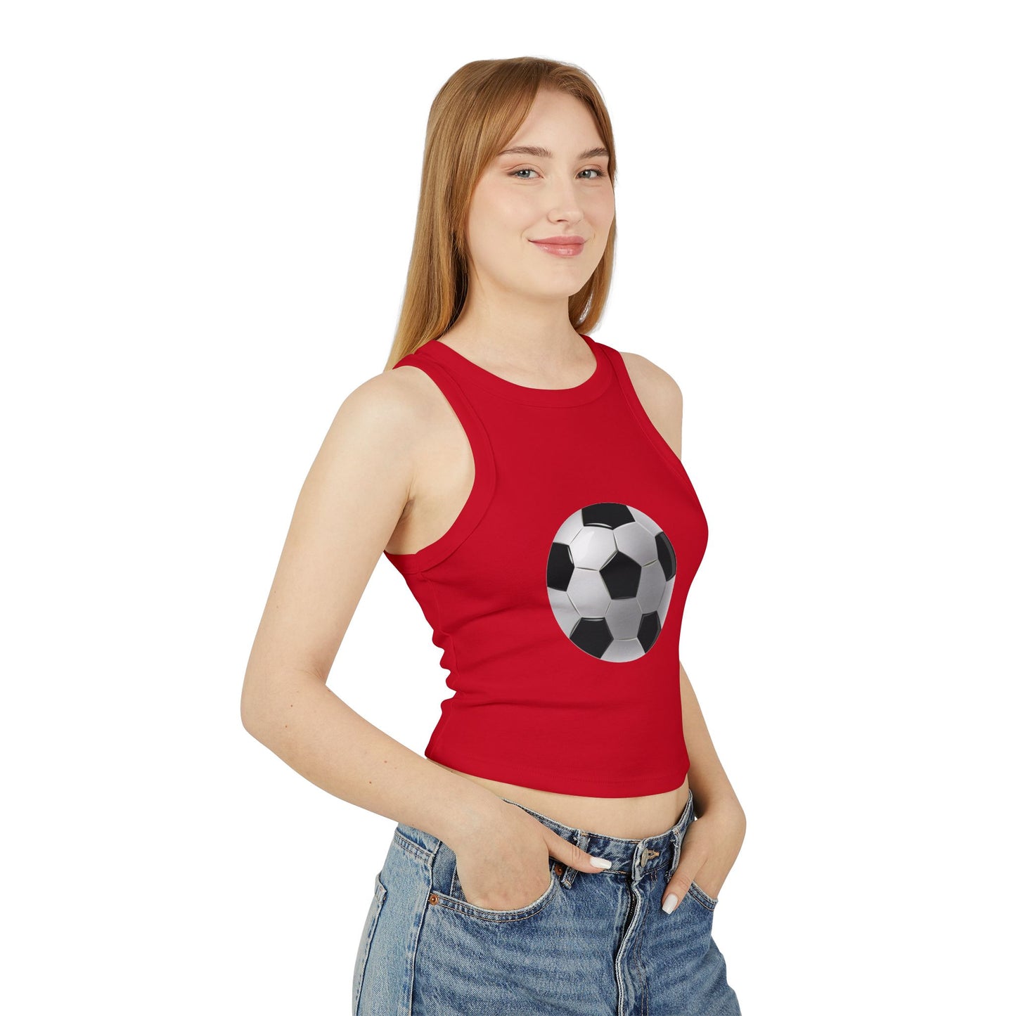 Women's Micro Rib Racer Tank Top - Dynamic Football Design - Sports Passion and Energy