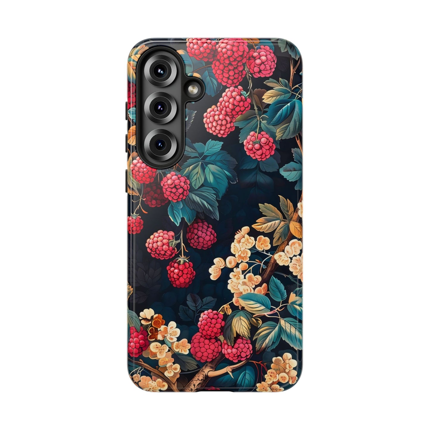 Floral Phone Case with Berry Design, Durable Phone Cover, Floral Print, Gift for Plant Lovers, Nature-Inspired Accessory