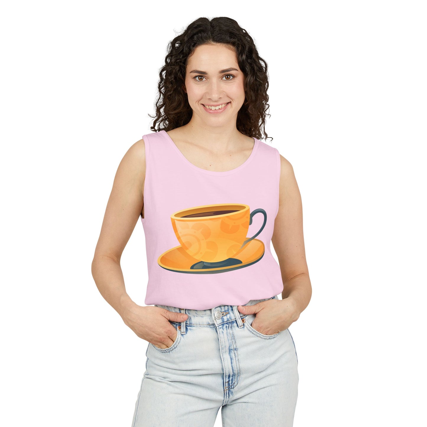 Unisex Garment-Dyed Tank Top - Elegant British Tea Cup - Classic Tea Time Style