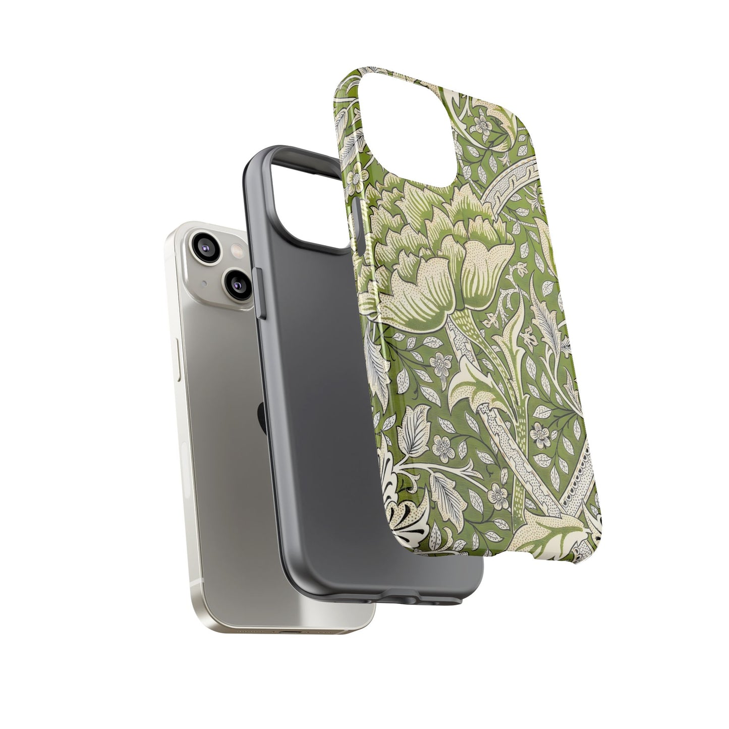Stylish Phone Case with Floral Design, Durable Protective Cover for iPhone, Unique Gift for Birthdays, Mother's Day, Green Aesthetic