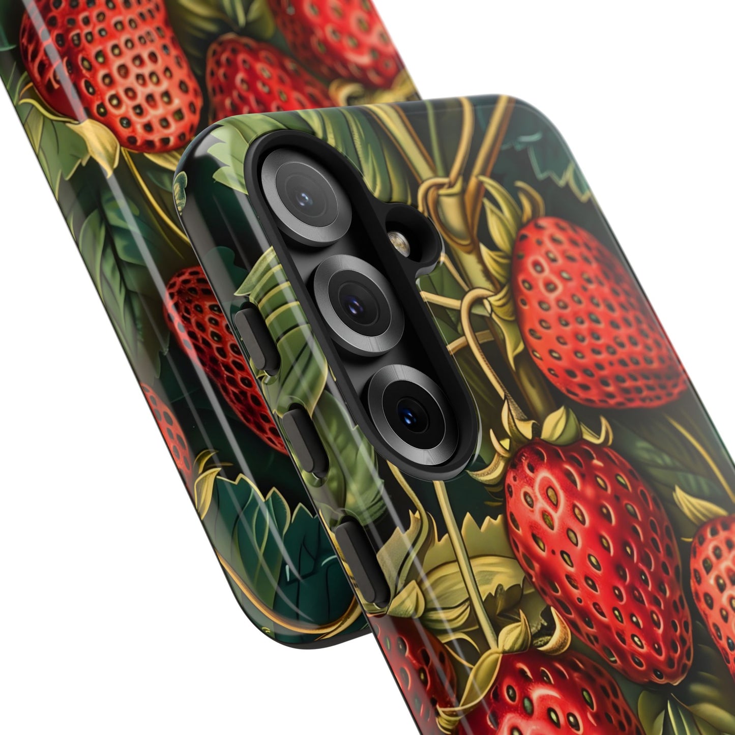 Strawberry Phone Case, Tough Berry Case, Floral Phone Cover, Cute Smartphone Shell, Nature-Inspired Gift