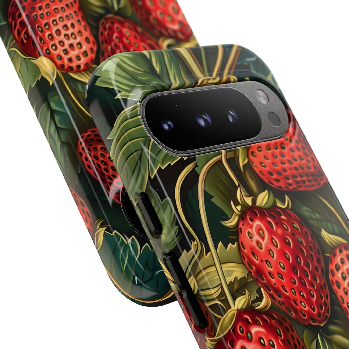 Strawberry Phone Case, Tough Berry Case, Floral Phone Cover, Cute Smartphone Shell, Nature-Inspired Gift