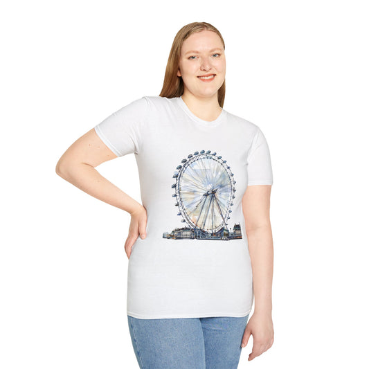 Unisex Softstyle T-Shirt - London Eye - Iconic Ferris Wheel and Cityscape View
