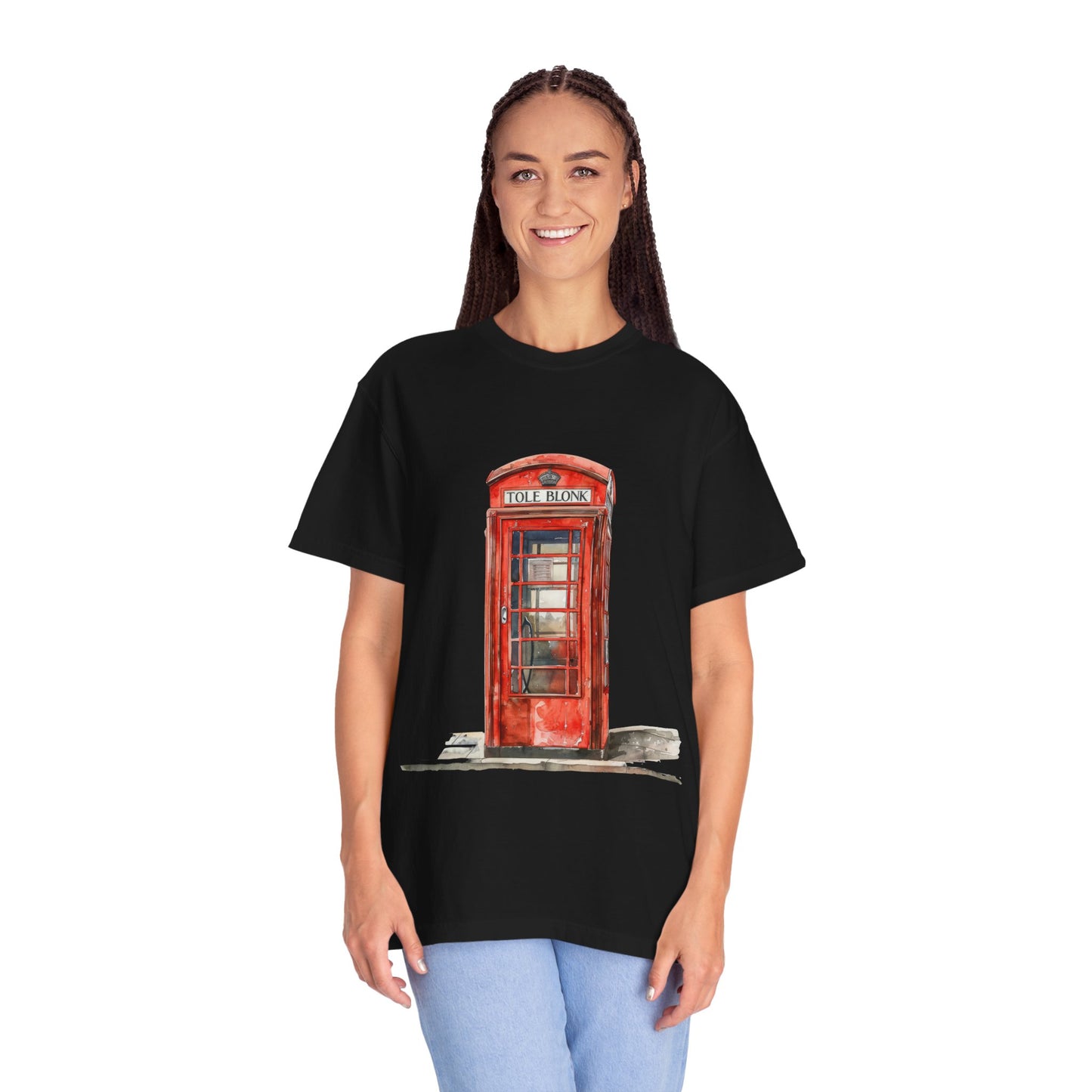 Unisex Garment-Dyed T-shirt - Iconic British Public Telephone - Classic Red Phone Box Design