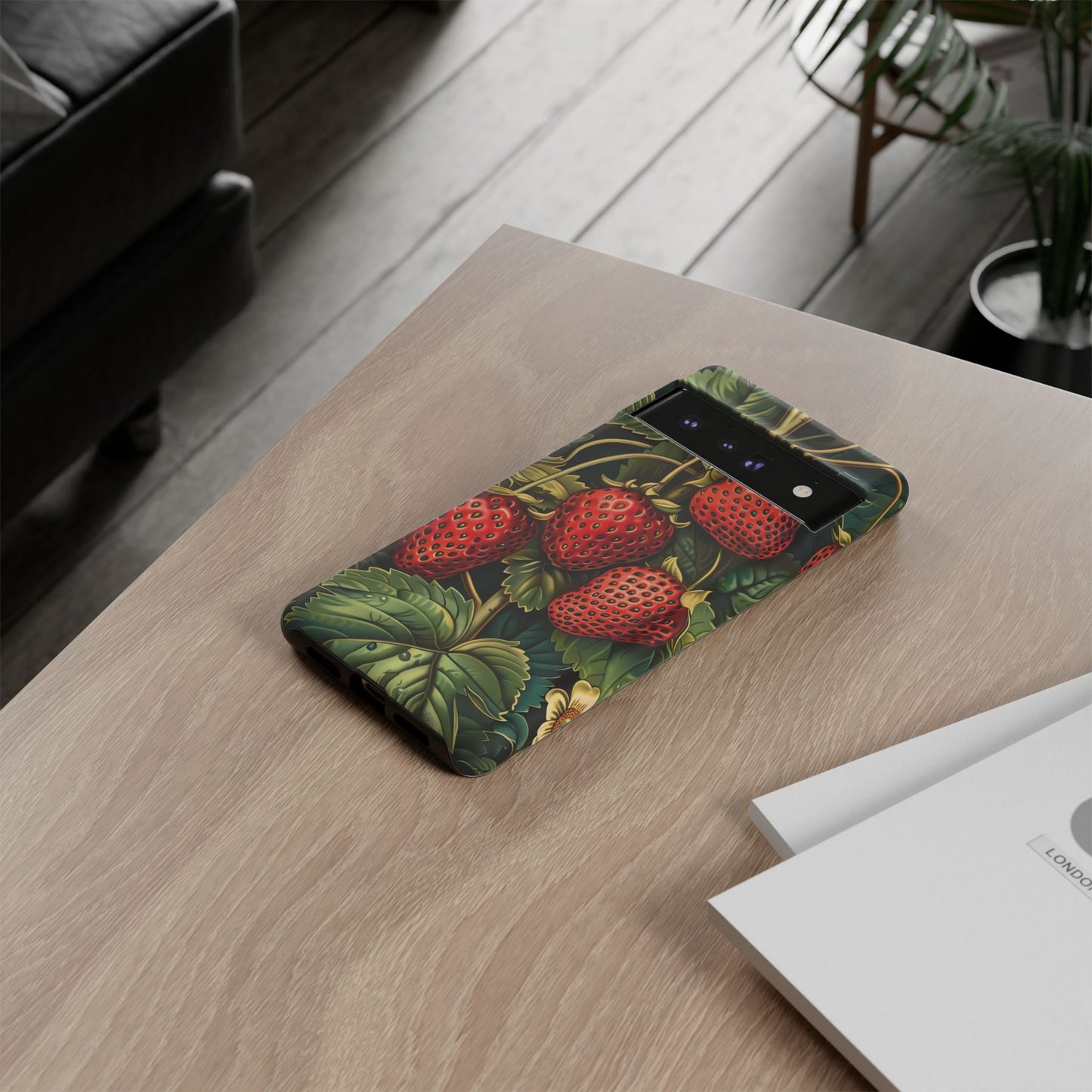 Strawberry Phone Case, Tough Berry Case, Floral Phone Cover, Cute Smartphone Shell, Nature-Inspired Gift