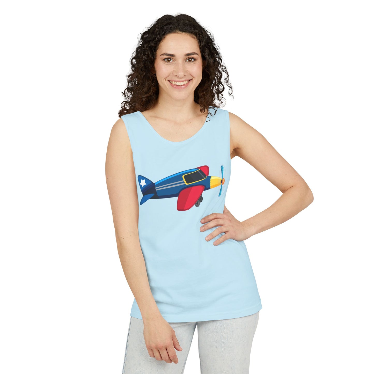 Unisex Garment-Dyed Tank Top - Vintage Airplane Illustration - Retro Aviation Design