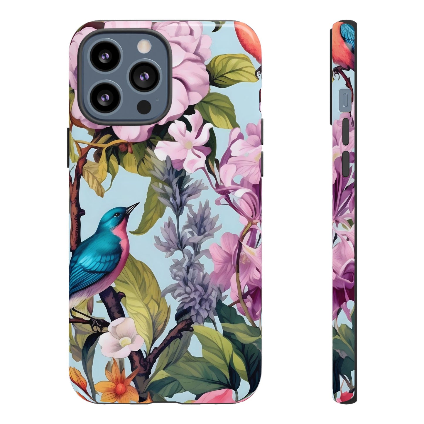 Floral Phone Case with Birds, Tough Cases for Nature Lovers, Stylish Phone Accessories, Unique Gifts for Her, Cute Tech Protector