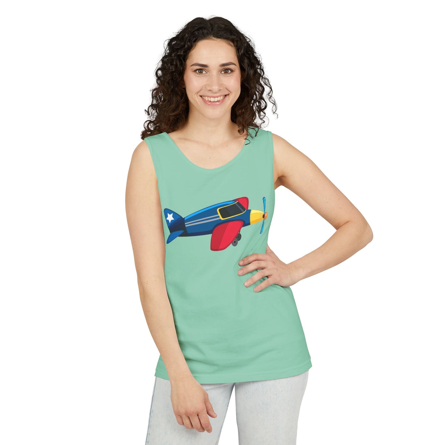 Unisex Garment-Dyed Tank Top - Vintage Airplane Illustration - Retro Aviation Design