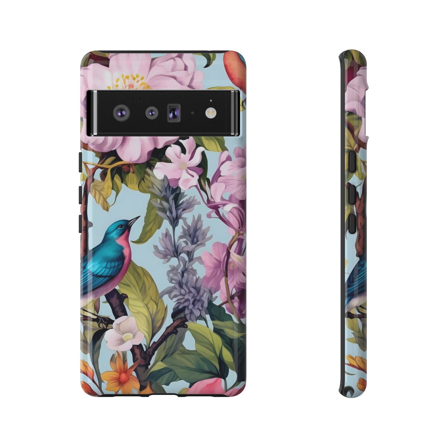 Floral Phone Case with Birds, Tough Cases for Nature Lovers, Stylish Phone Accessories, Unique Gifts for Her, Cute Tech Protector