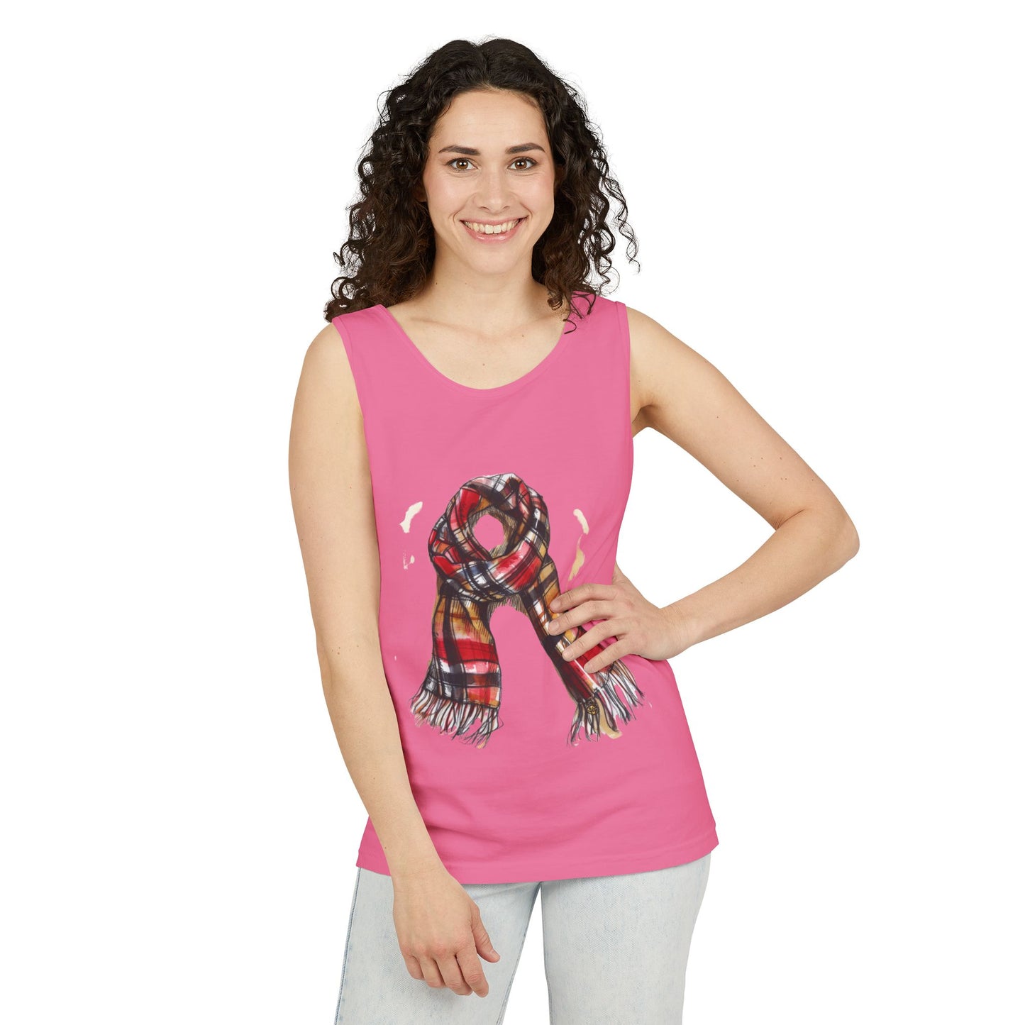 Unisex Garment-Dyed Tank Top - Classic British Plaid Scarf Design