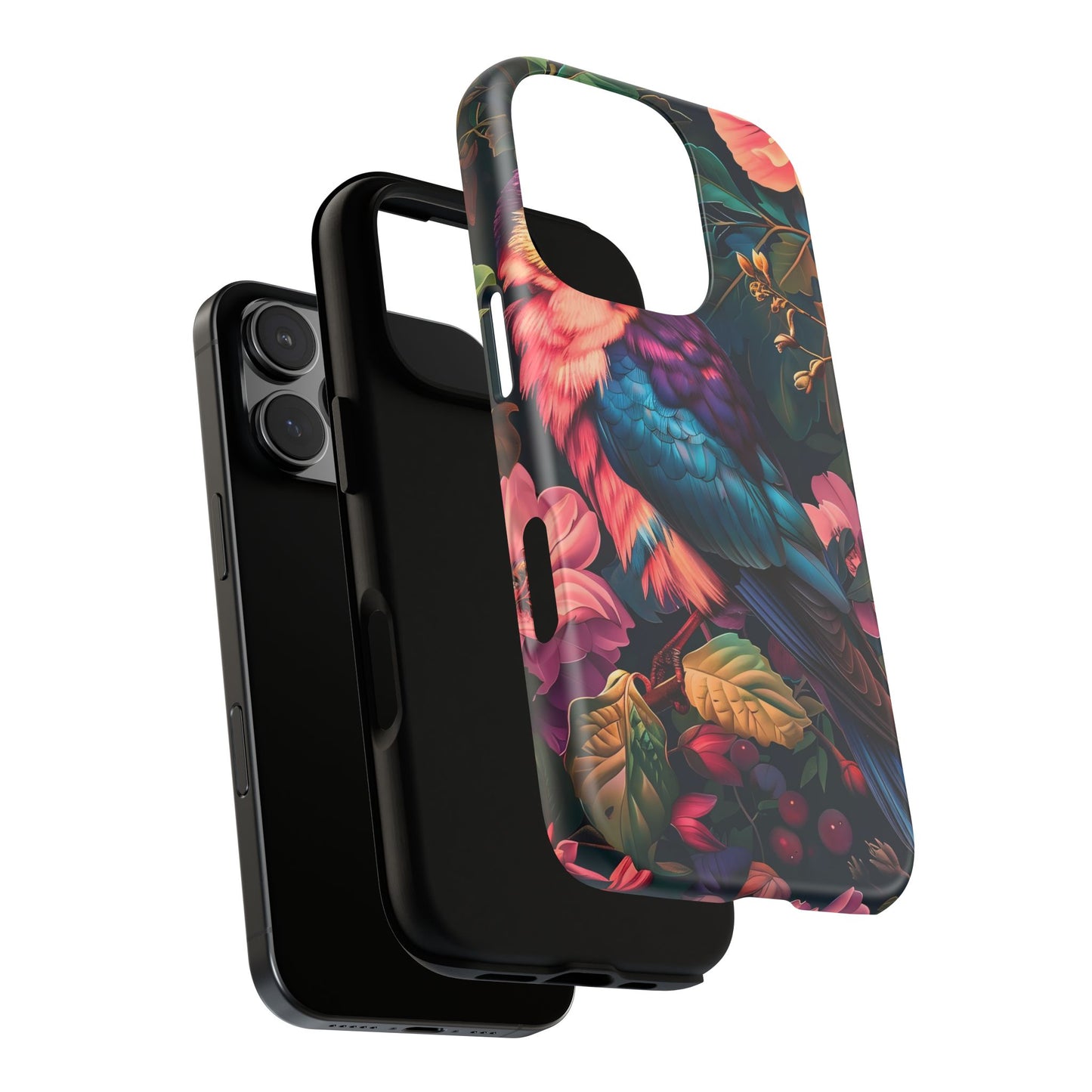 Vibrant Phone Case, Tropical Bird Design, Tough Phone Cover, Floral Tech Accessory, Gift for Nature Lovers