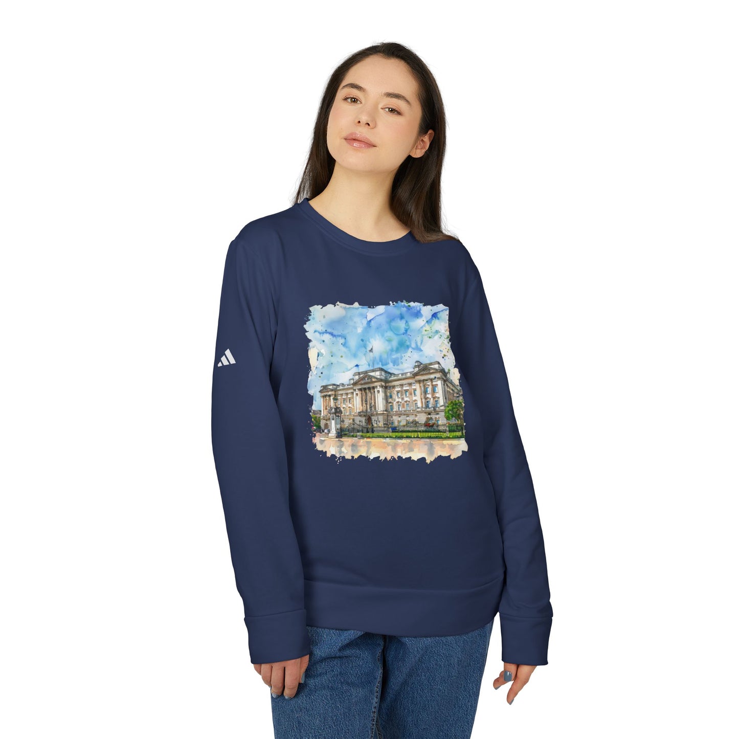 Adidas Unisex Fleece Crewneck Sweatshirt - Watercolor Buckingham Palace Design