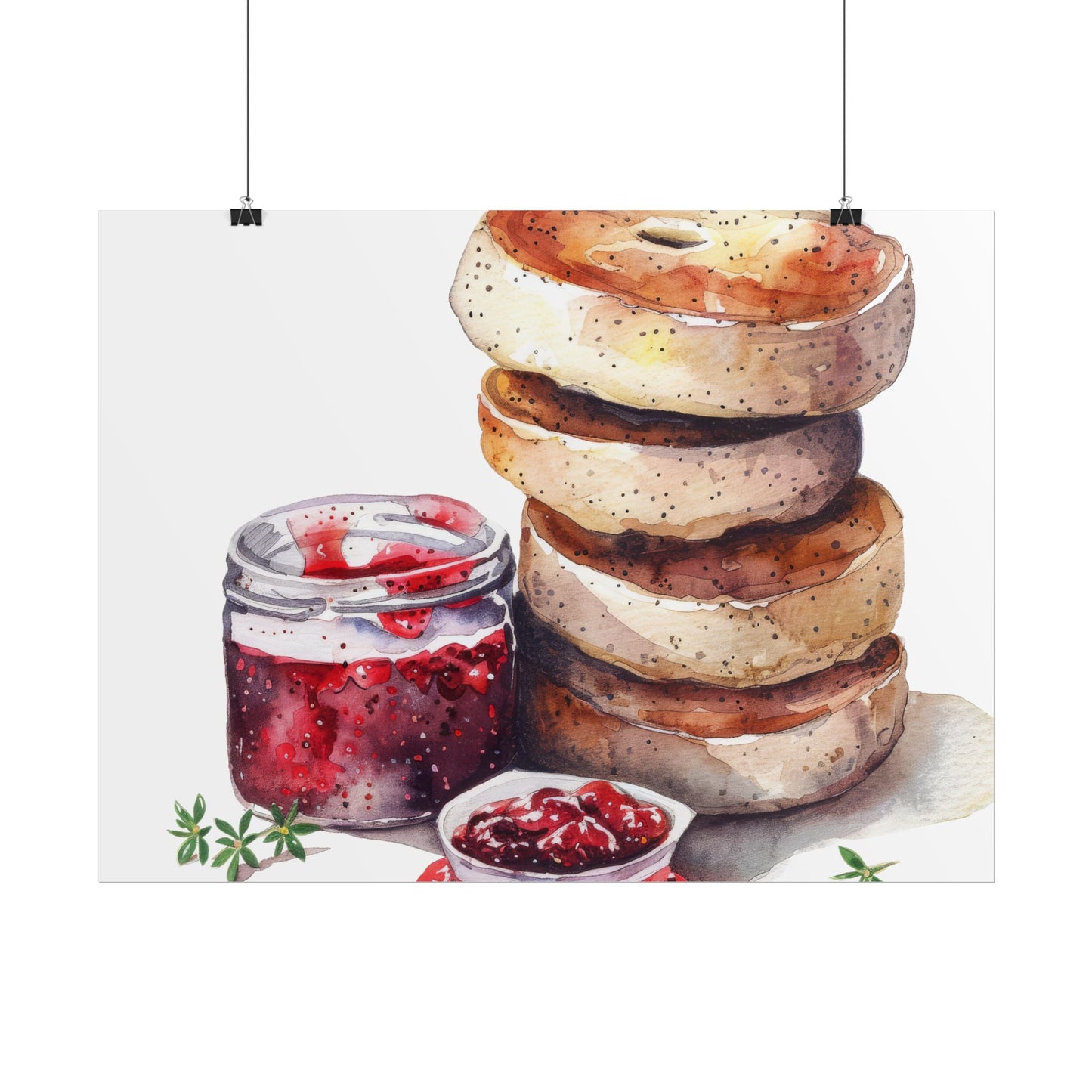 Breakfast Bagel Art Print, Foodie Decor, Kitchen Wall Art, Rolled Poster, Unique Food Gift, Home Cooking Decor