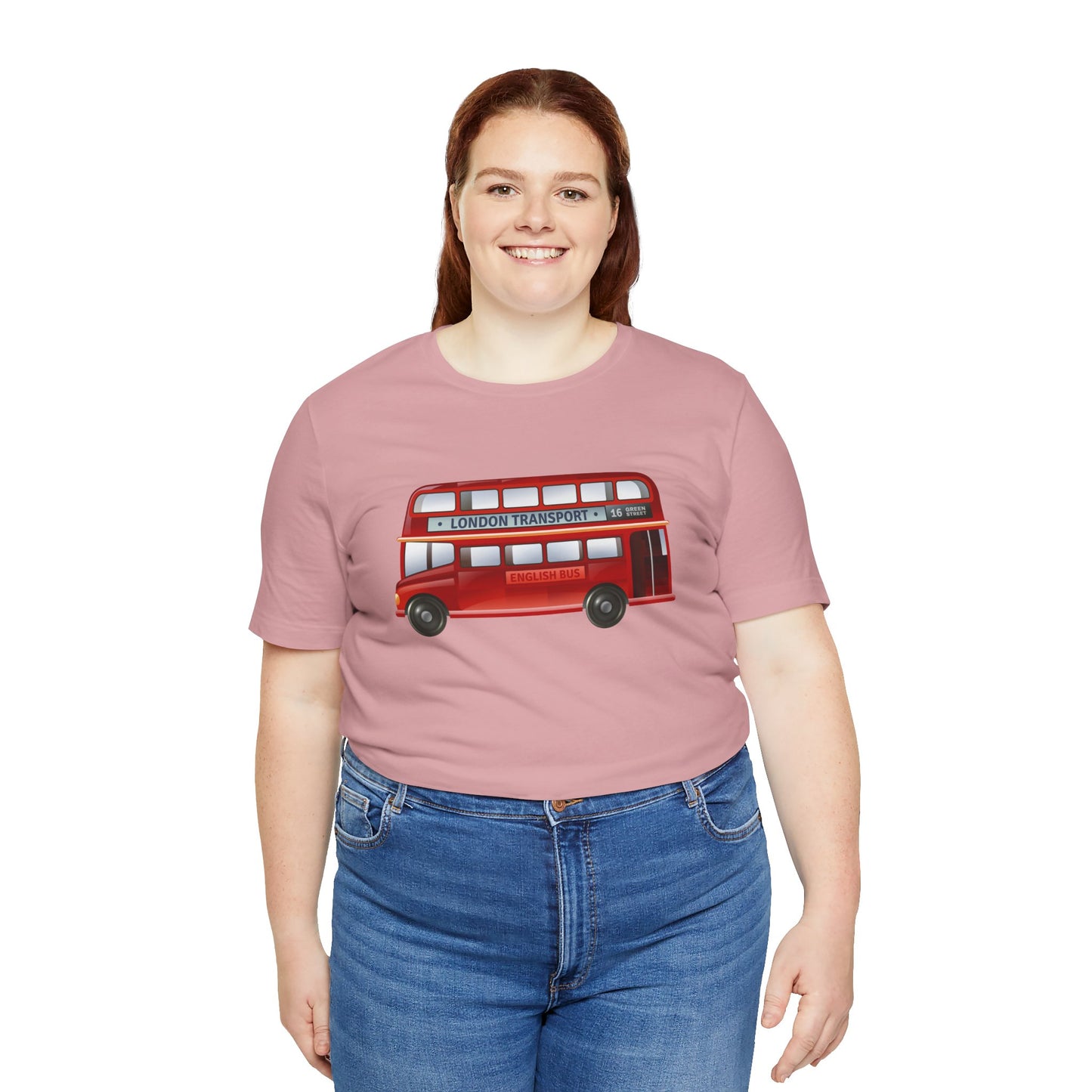 Unisex Jersey Short Sleeve Tee - London Transport English Bus - Iconic Red Double-Decker