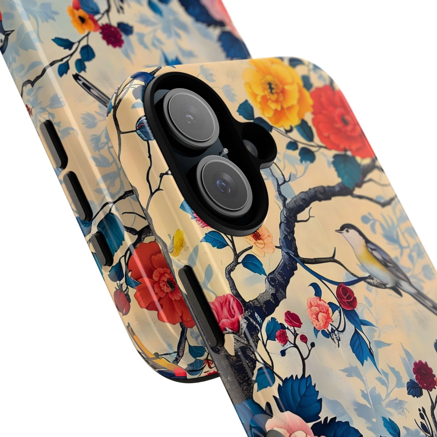 Floral Phone Case, Tough Cases with Bird and Flower Design, Trendy Accessory, Gift for Nature Lovers, Stylish Protection