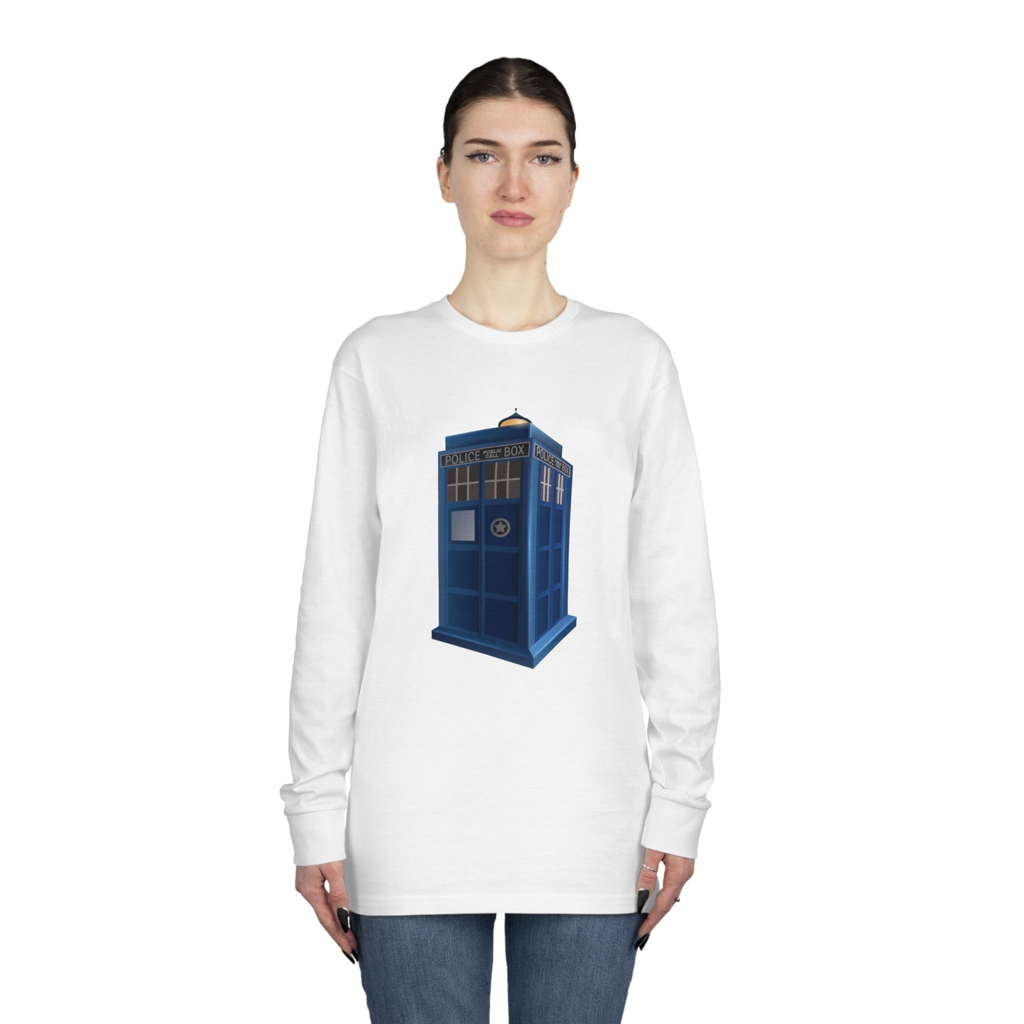 Long Sleeve Crewneck Tee - British Police Public Call Box - Iconic TARDIS Design