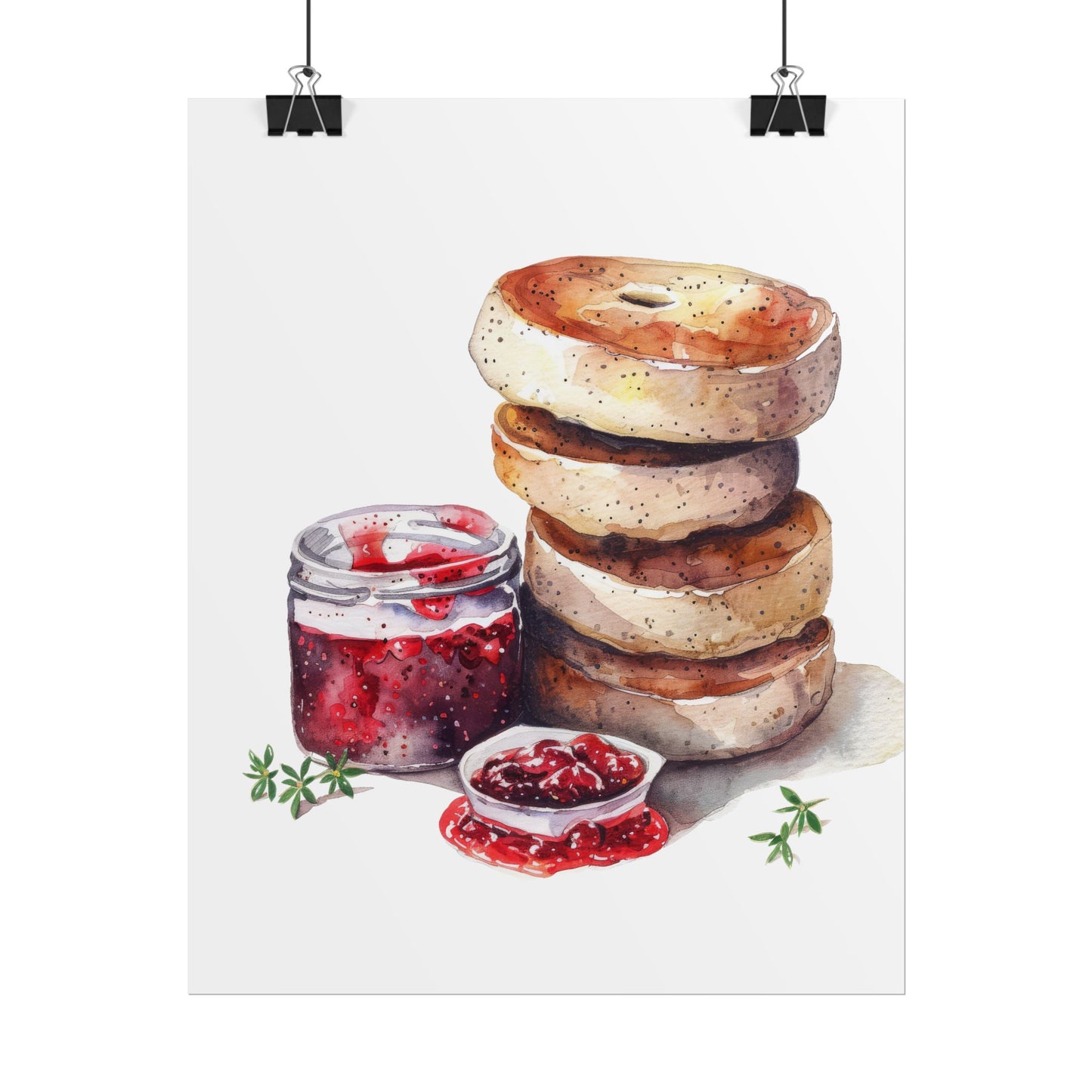 Breakfast Bagel Art Print, Foodie Decor, Kitchen Wall Art, Rolled Poster, Unique Food Gift, Home Cooking Decor